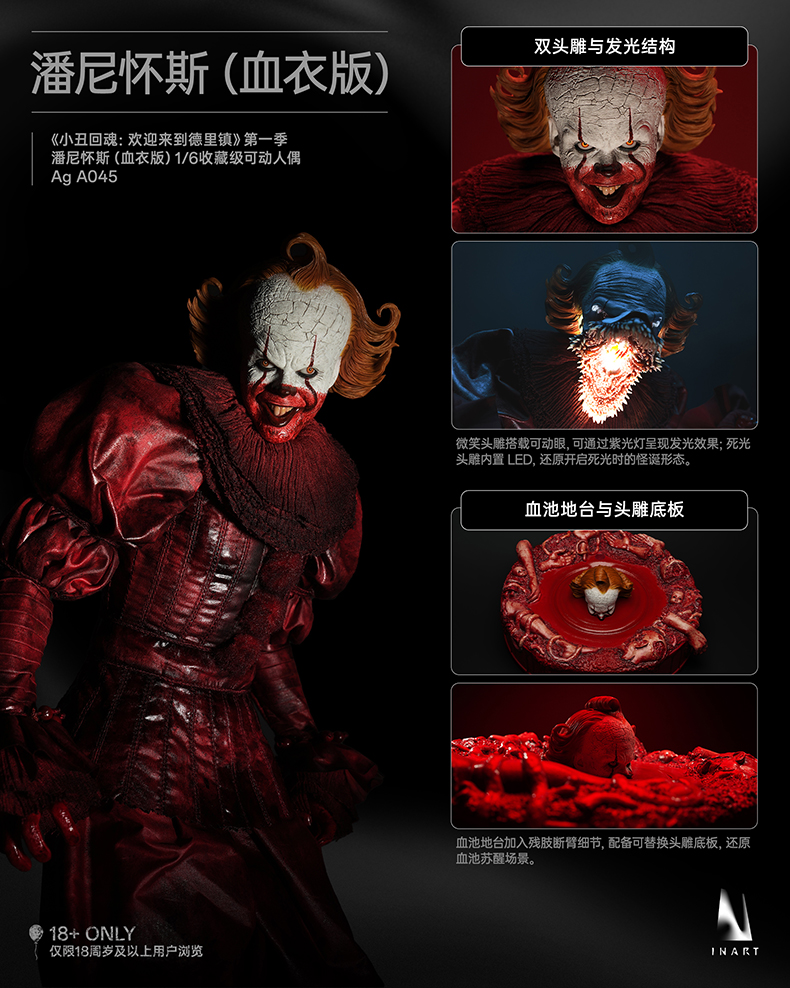 【預購】《小丑回魂:歡迎來到德裏鎮》第一季 1/6收藏級可動人偶 潘尼懷斯 血衣版 X INART21