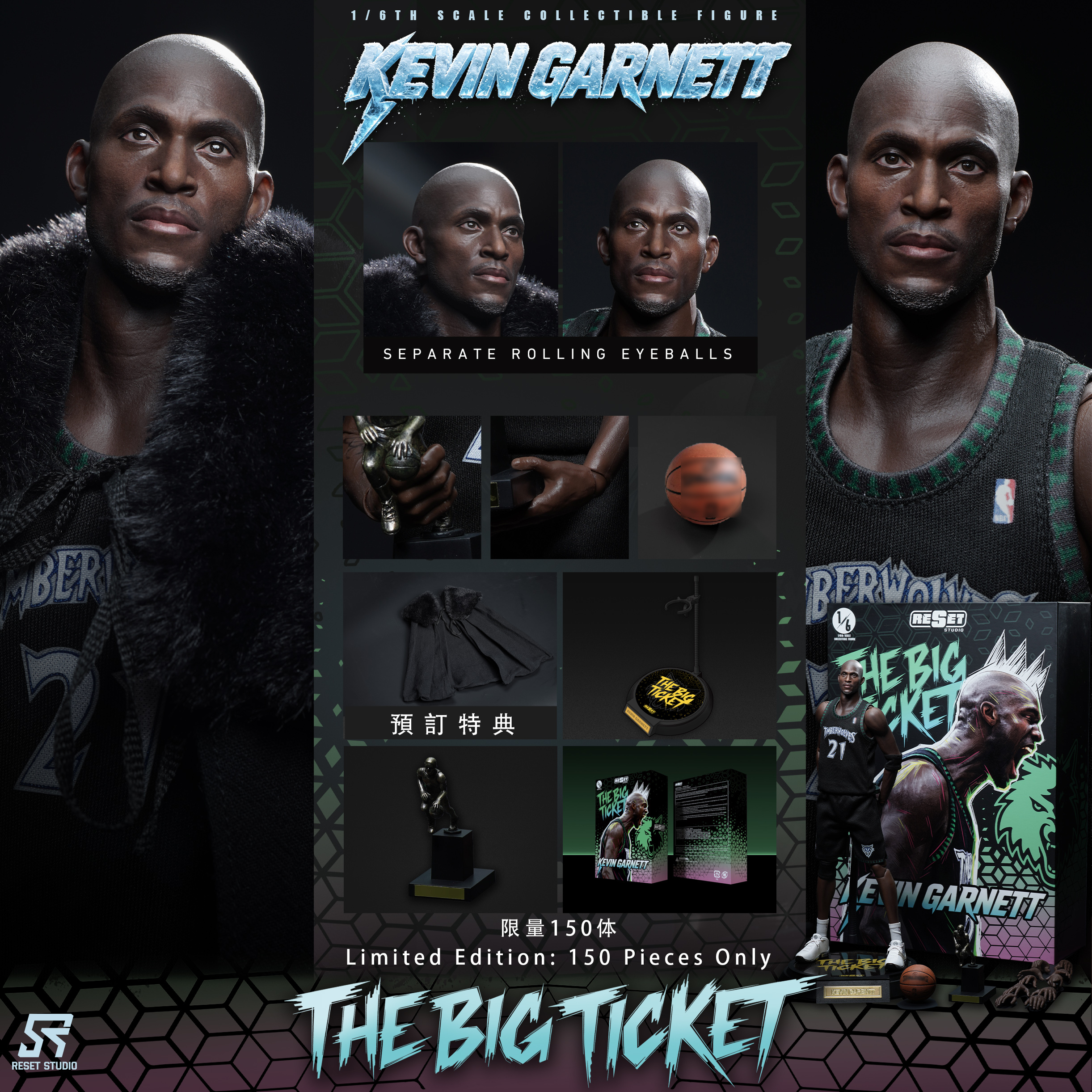 【預購】NBA 1/6收藏級可動人偶套裝 可動眼 森林狼MVP加內特 X Reset-Studio1