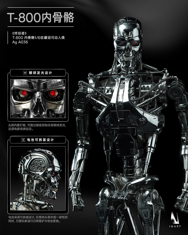 【售罄展示追加請私訊客服@toystationtw】《終結者》1/6收藏級可動人偶 T-800內骨骼 X INART22