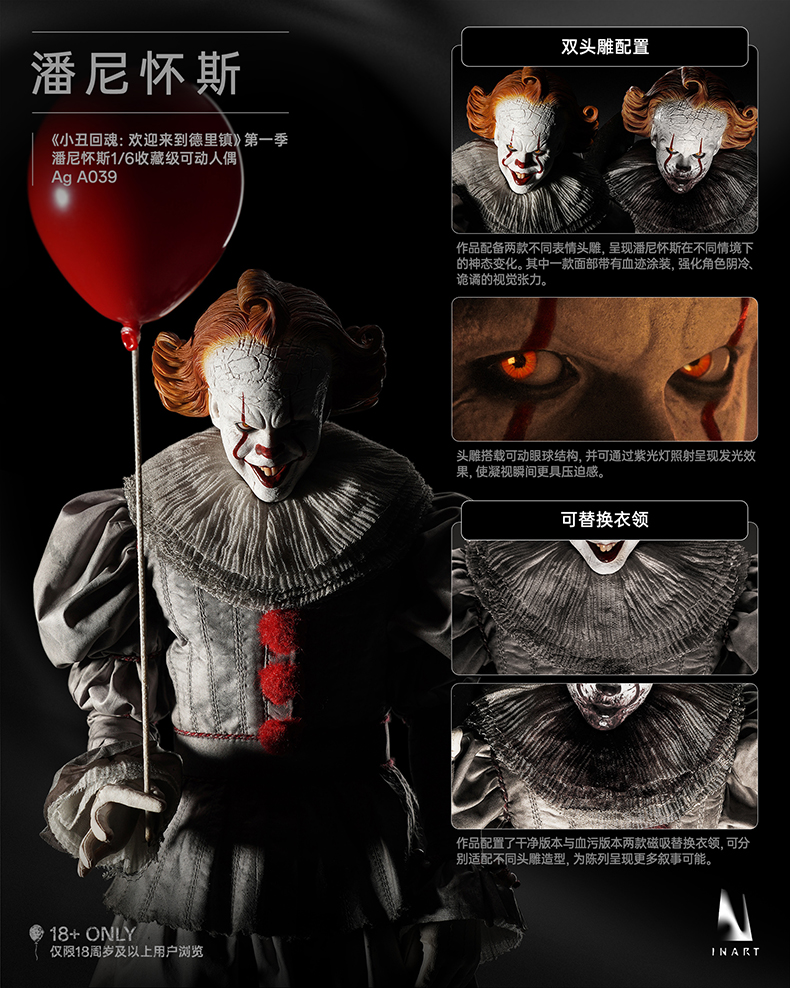 【售罄展示追加請私訊客服@toystationtw】《小丑回魂:歡迎來到德裏鎮》第一季 1/6收藏級可動人偶 潘尼懷斯 X INART23