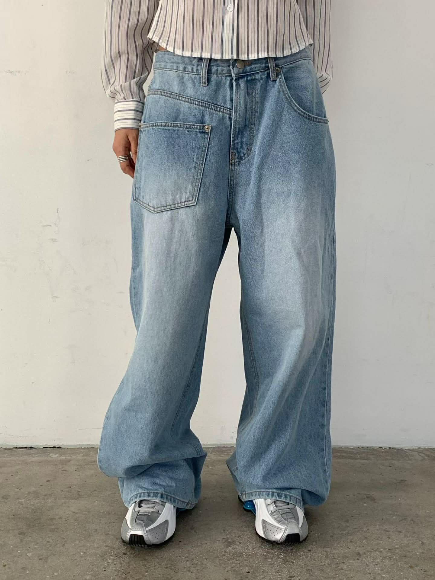 設計師不對稱口袋丹寧褲12