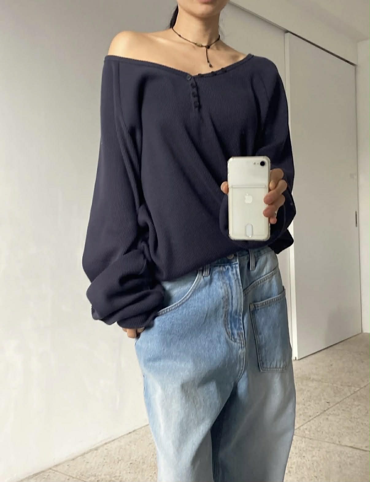 設計師不對稱口袋丹寧褲9