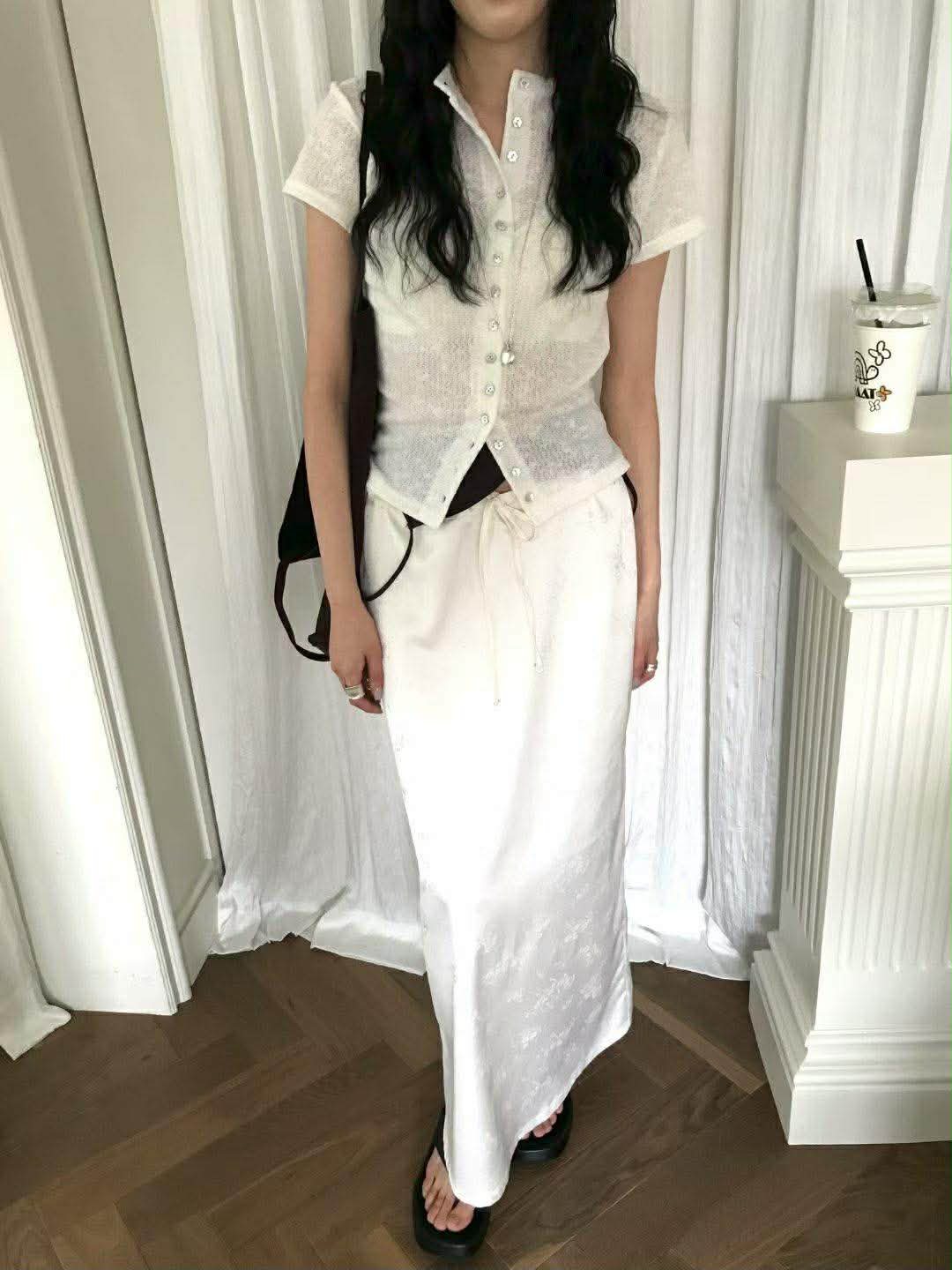 小花貝殼釦短袖衫 ( 3色 )19