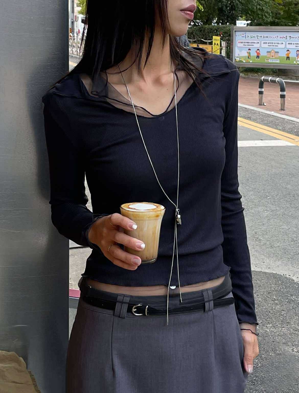 兩件式紗料開襟上衣 ( 2色 )