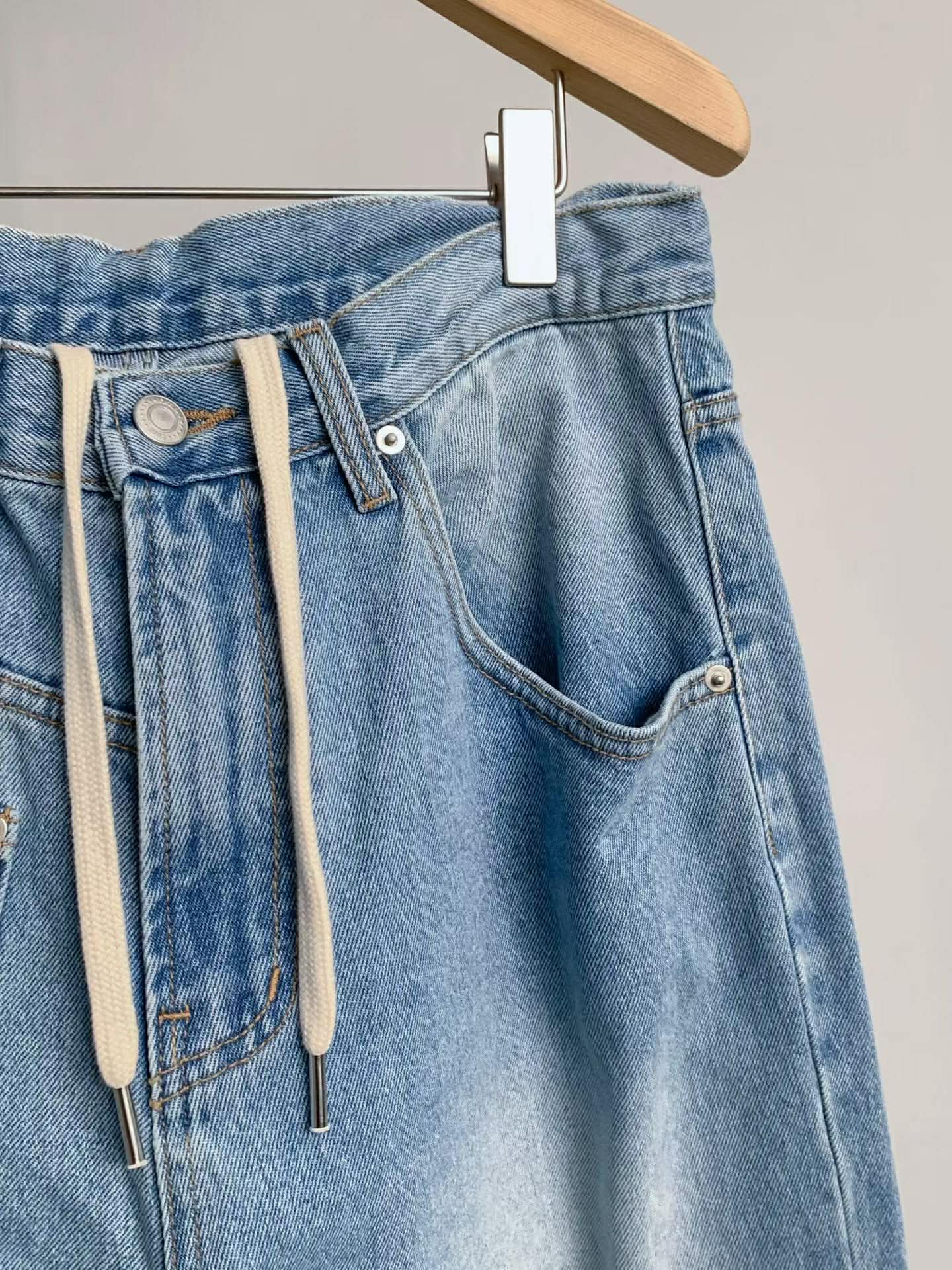 設計師不對稱口袋丹寧褲18