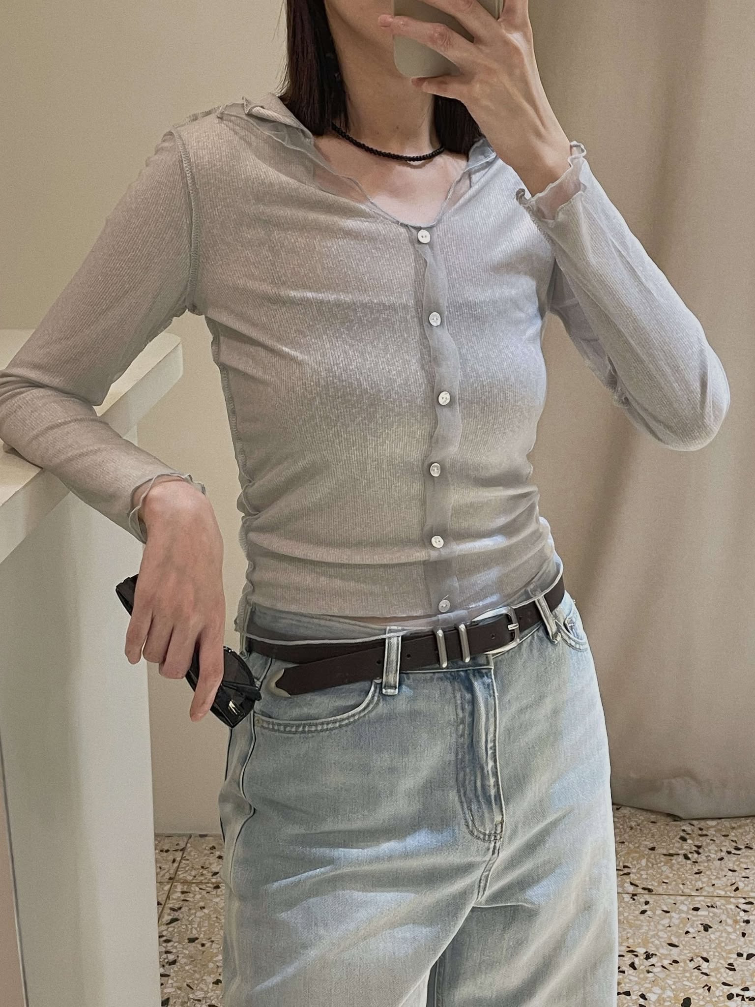 兩件式紗料開襟上衣 ( 2色 )10