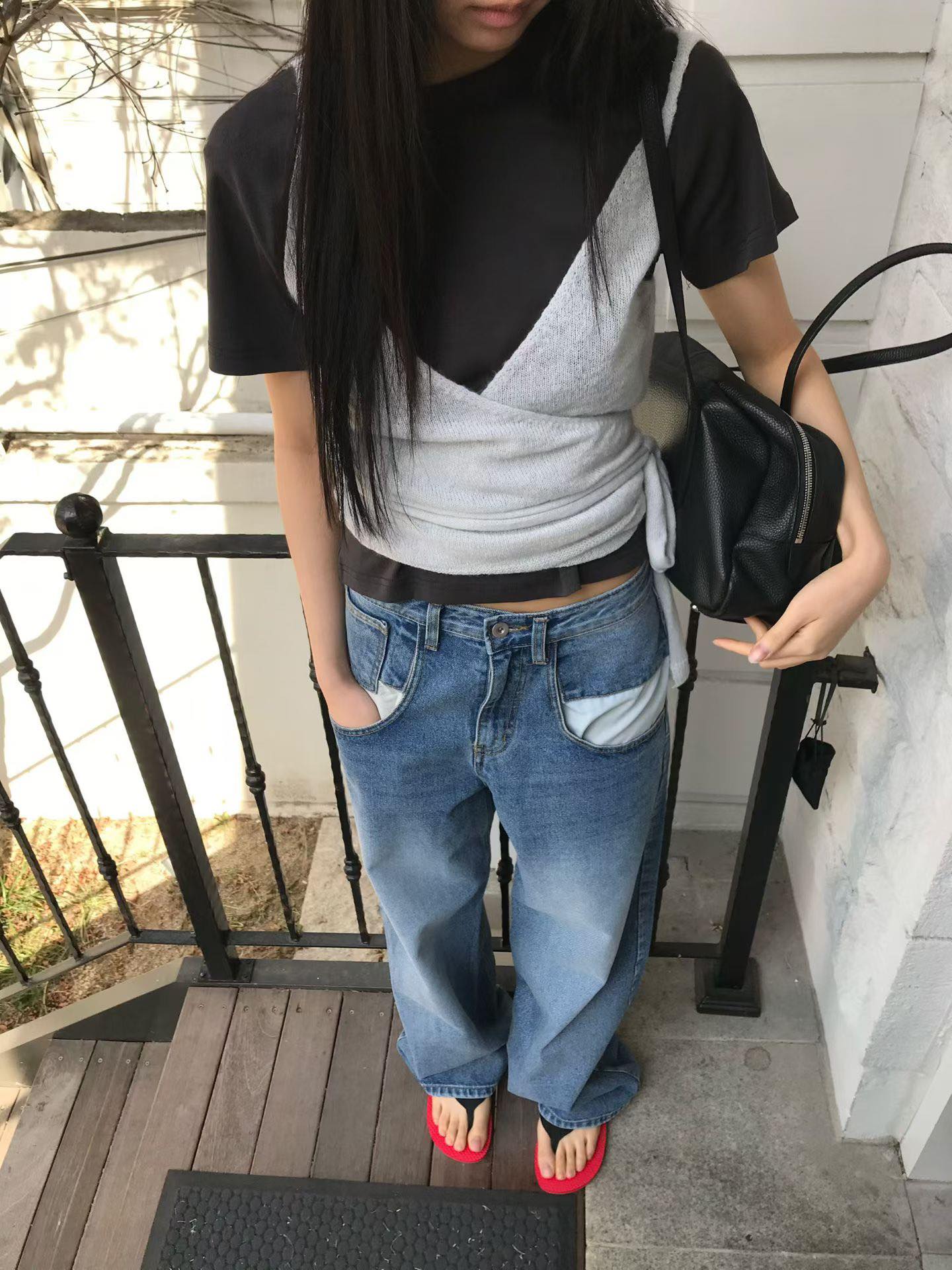 口袋外翻感小直筒褲15