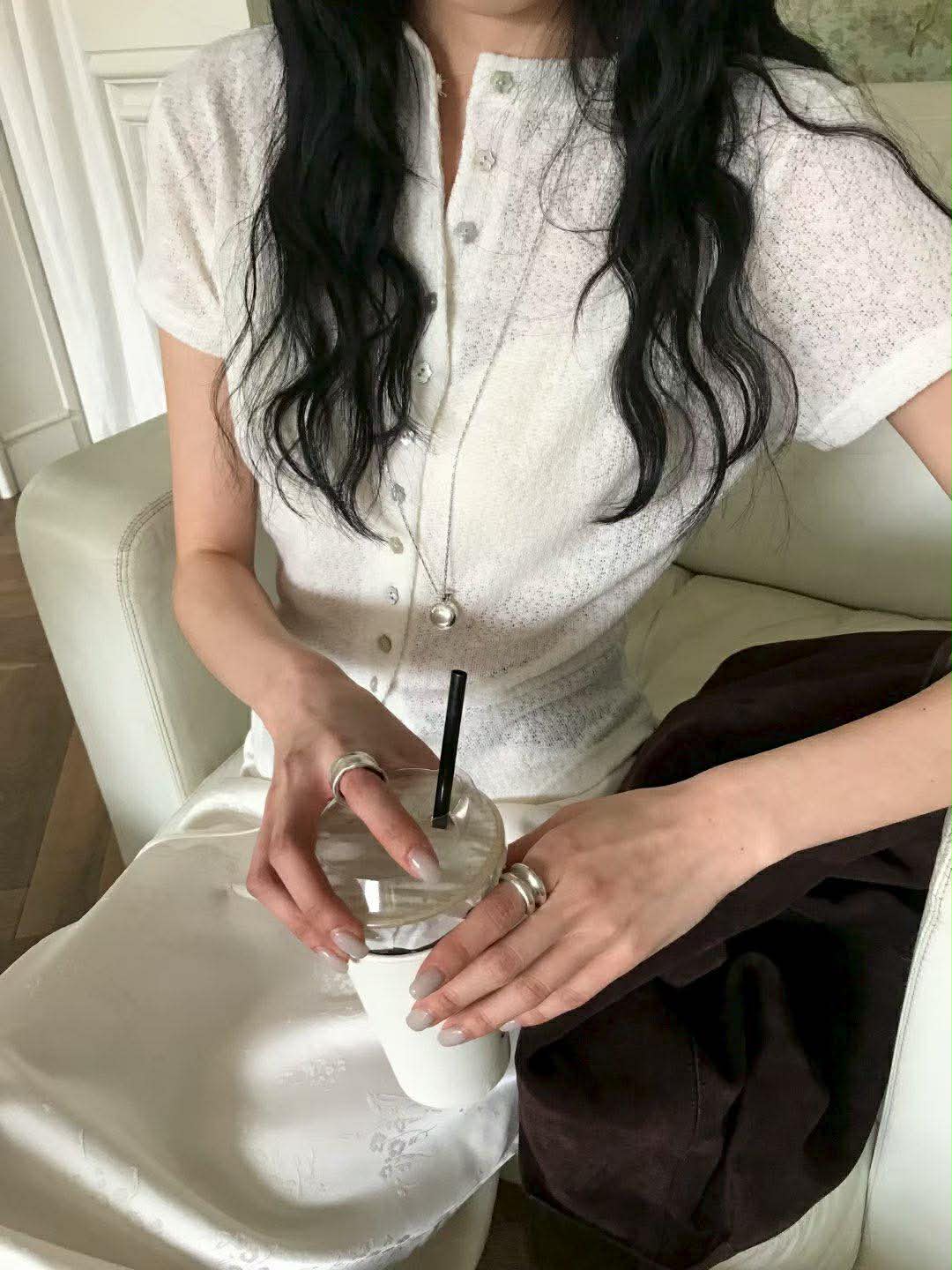 小花貝殼釦短袖衫 ( 3色 )16