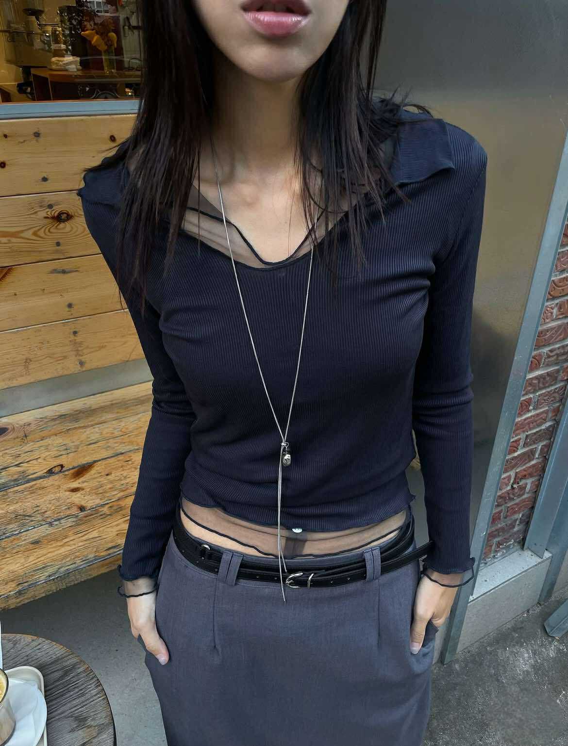 兩件式紗料開襟上衣 ( 2色 )