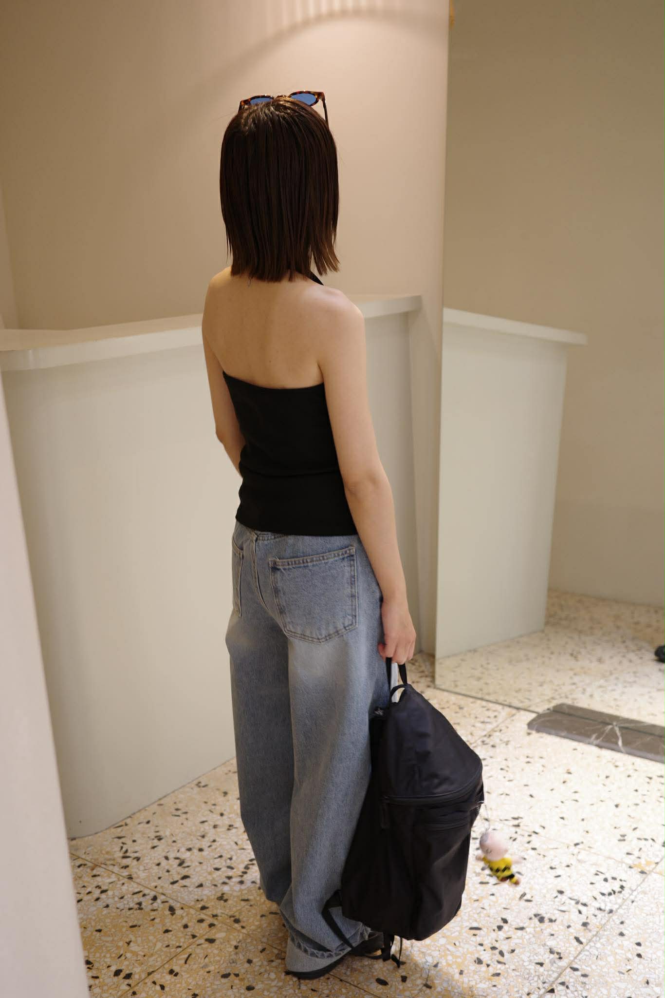 彈性直紋繞頸背心 ( 黑色/酒紅色 )14