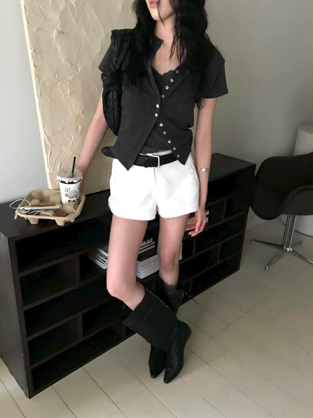 小花貝殼釦短袖衫 ( 3色 )7