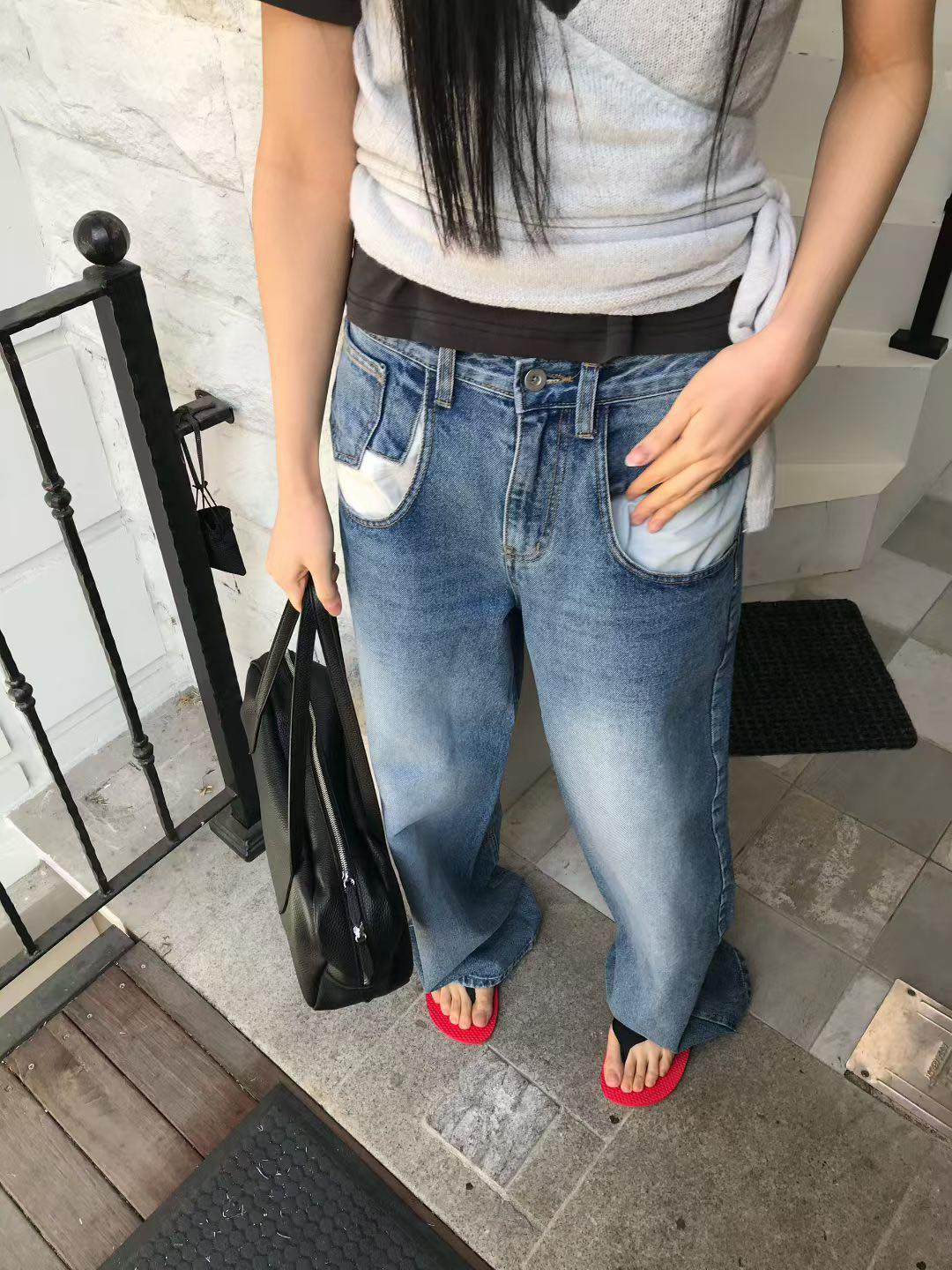 口袋外翻感小直筒褲18