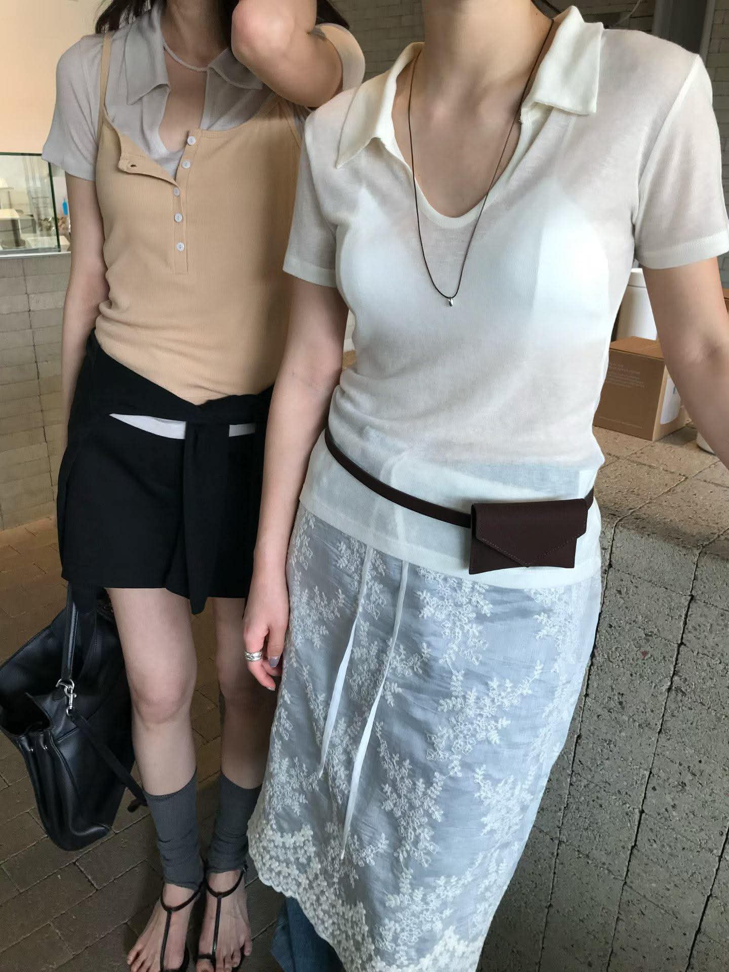開襟翻領短袖上衣 ( 3色 )8
