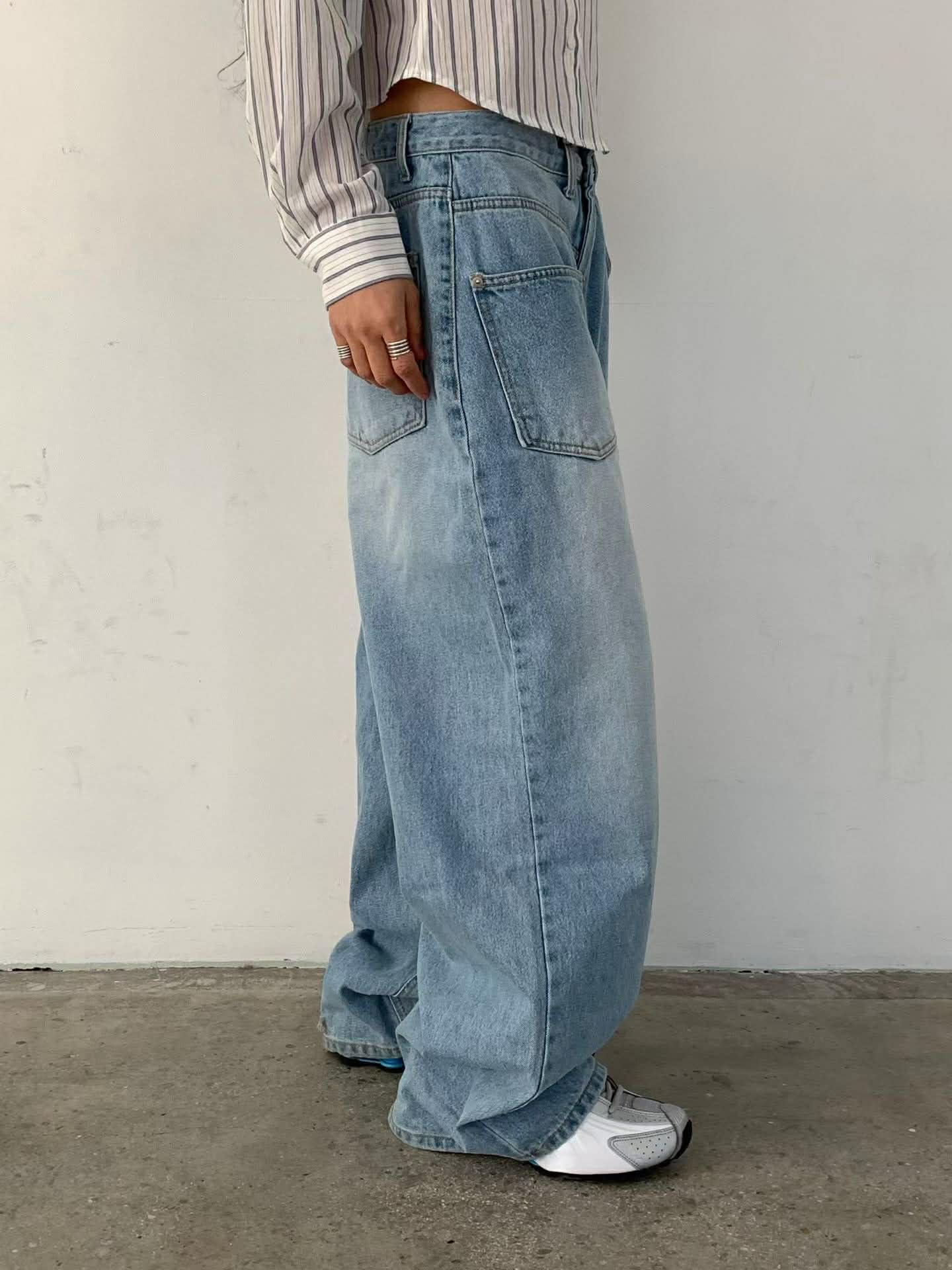 設計師不對稱口袋丹寧褲14