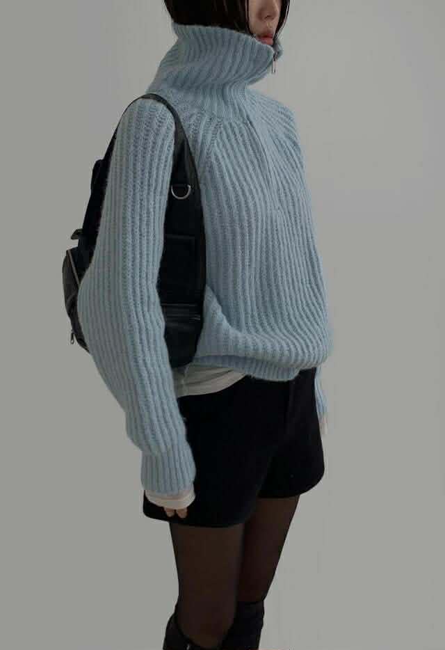 拉鍊半領織紋毛衣 ( 3色 )