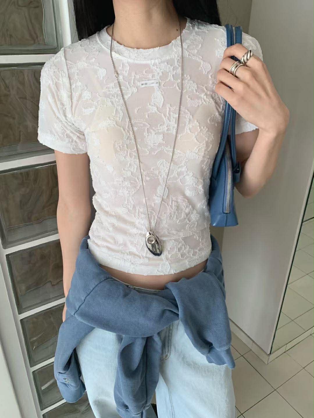 蕾絲花紋短袖上衣 ( 2色 )11