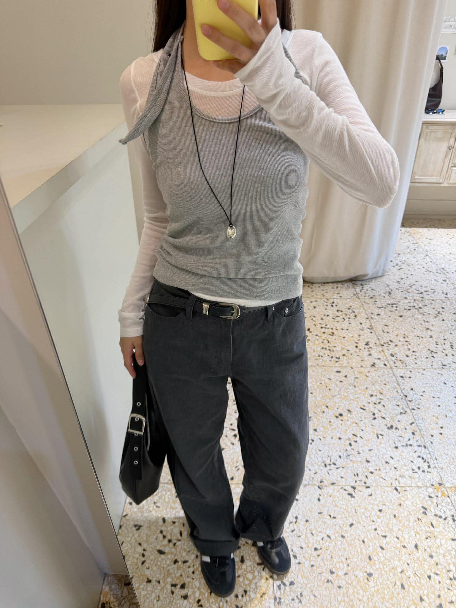 彈性直紋繞頸背心 ( 黑色/酒紅色 )22