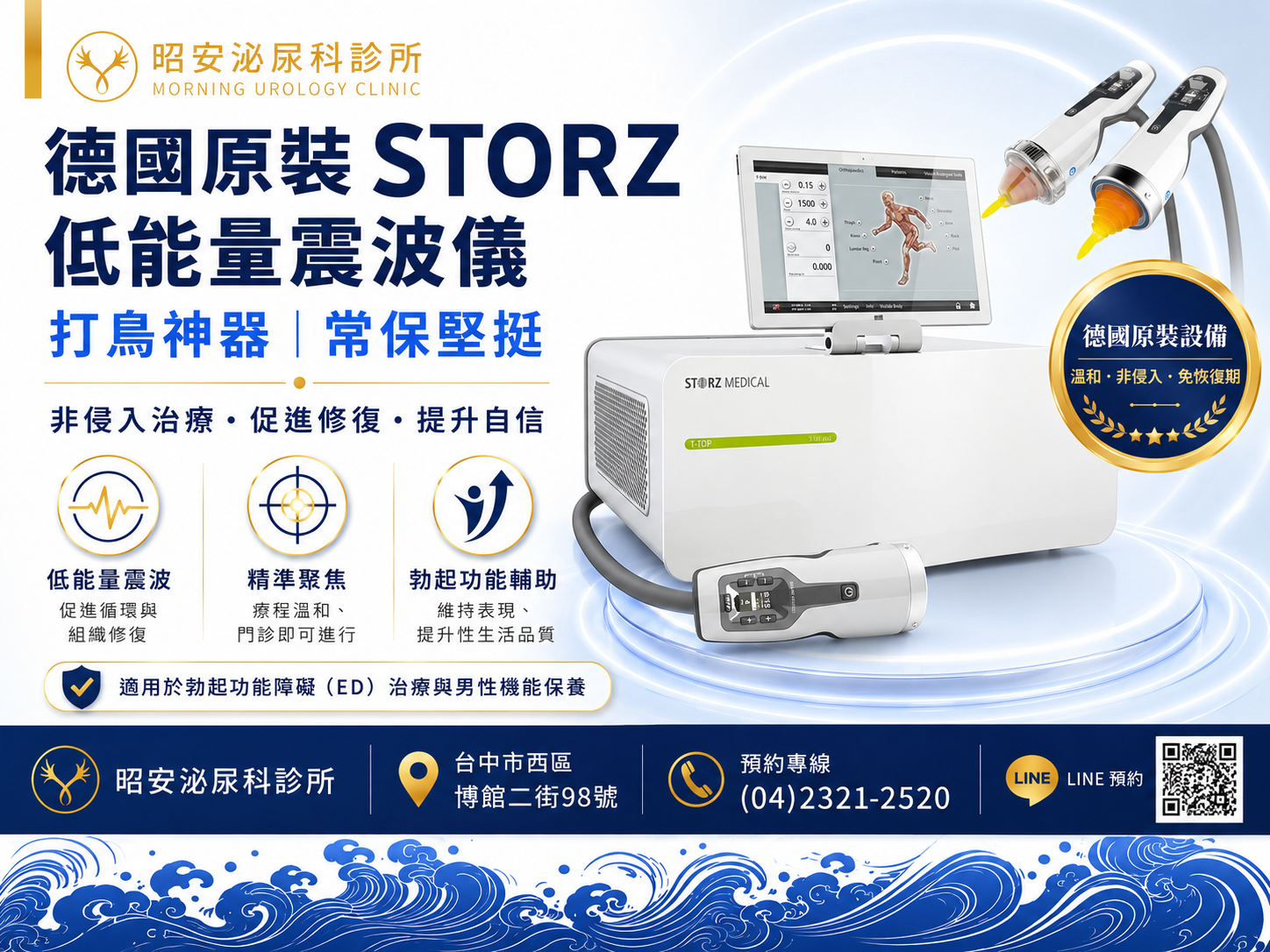 昭安泌尿科診所-引進德國原裝STORZ低能量震波儀，專治勃起功能障礙(ED)