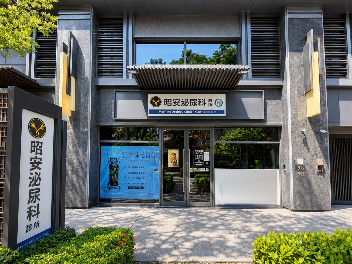 昭安泌尿科診所外觀｜台中市西區博館二街98號一樓，門口招牌與門牌清楚可辨