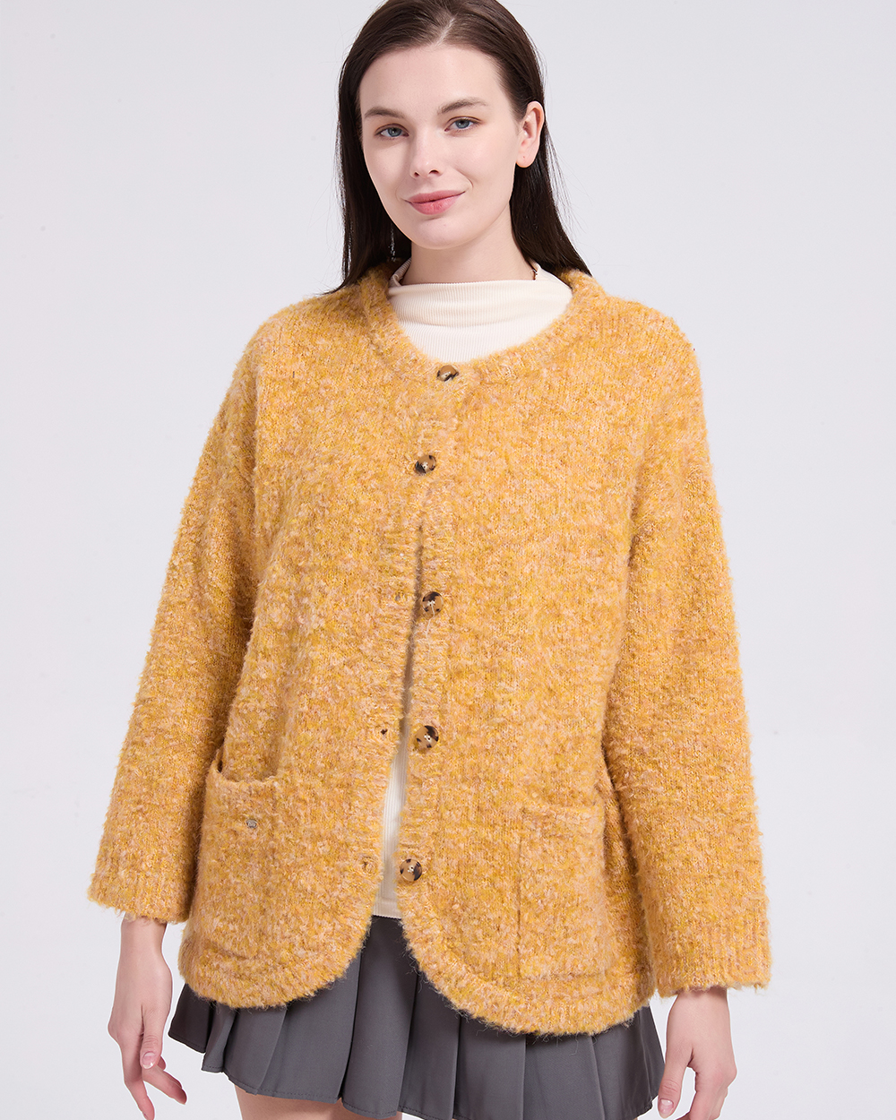 witharch圈圈絨排釦外套-黃