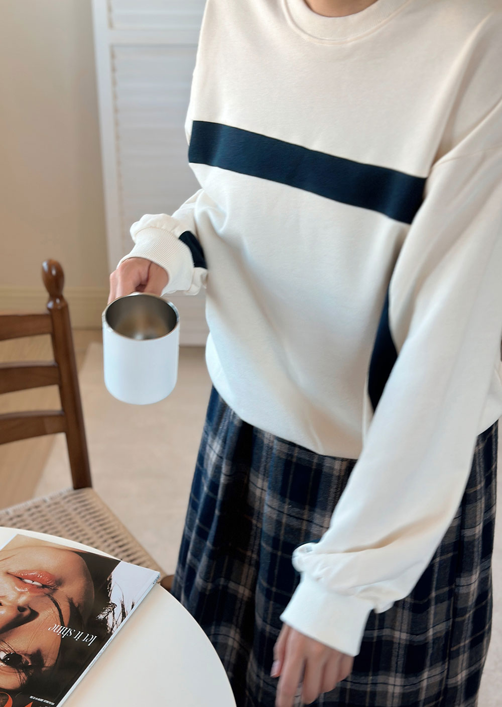 韓國圓領撞色大學tee5