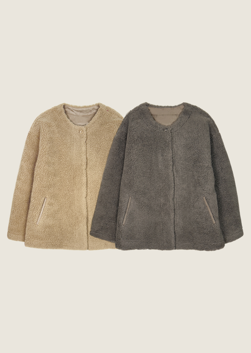 圓領廓型羊羔毛外套