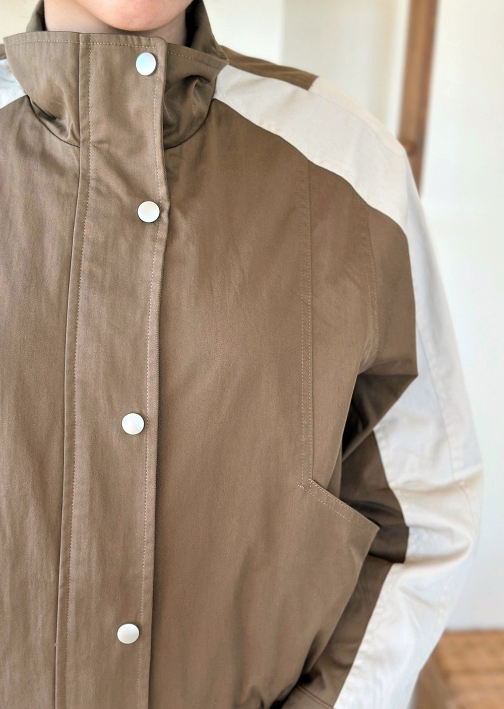 棉質撞色立領夾克3