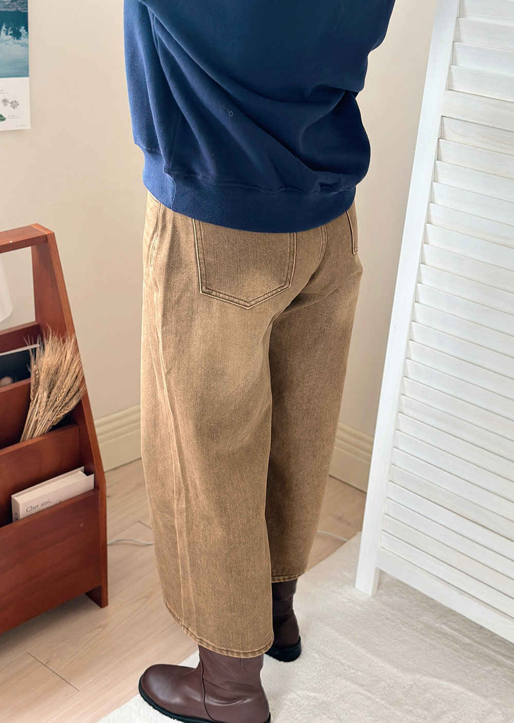 仿舊水洗牛仔寬裤7