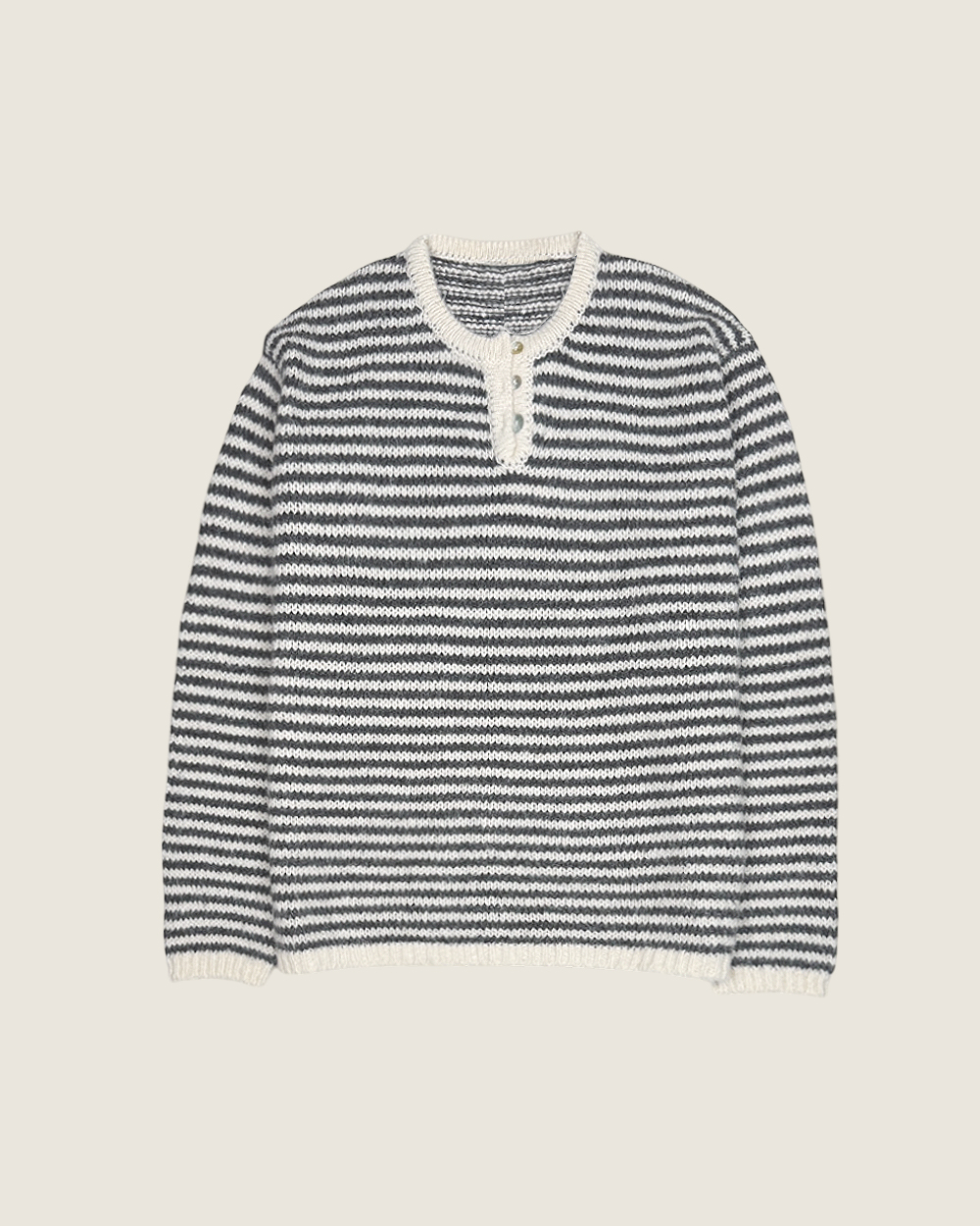 霧絨條紋毛衣-黑