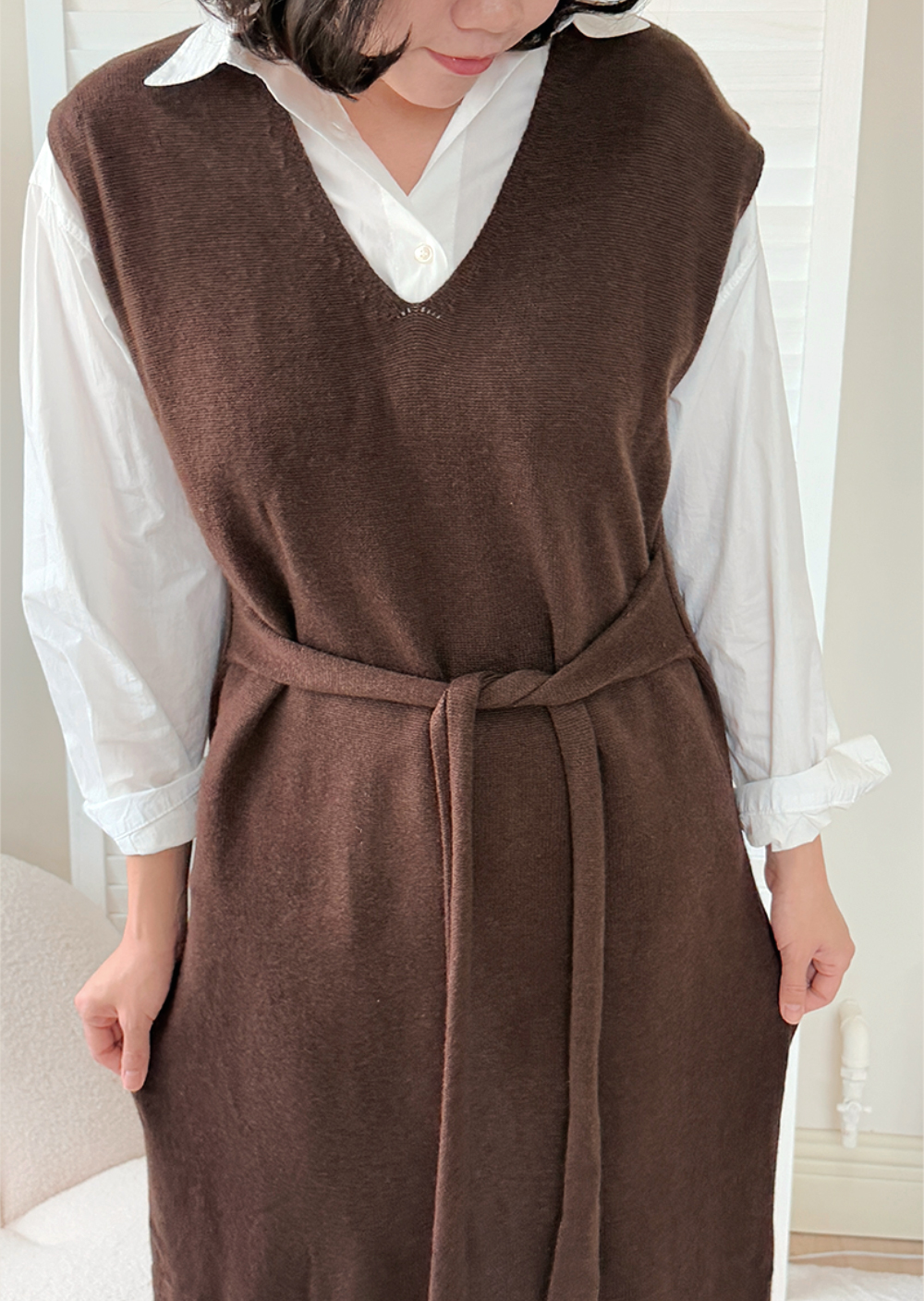 V領綁帶針織洋裝8