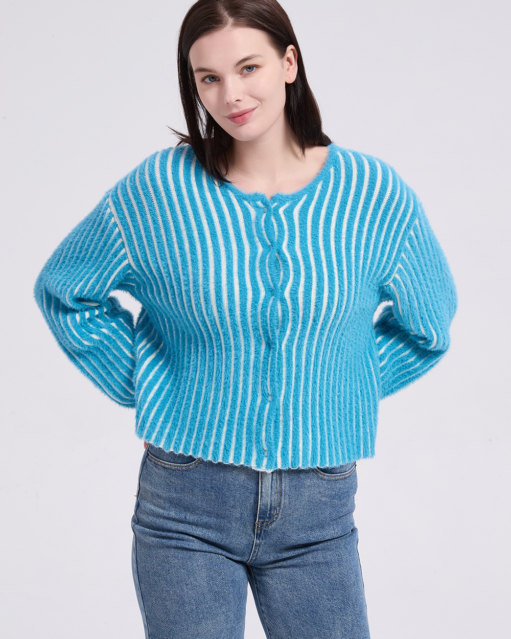 witharch精緻毛毛扣衫-藍