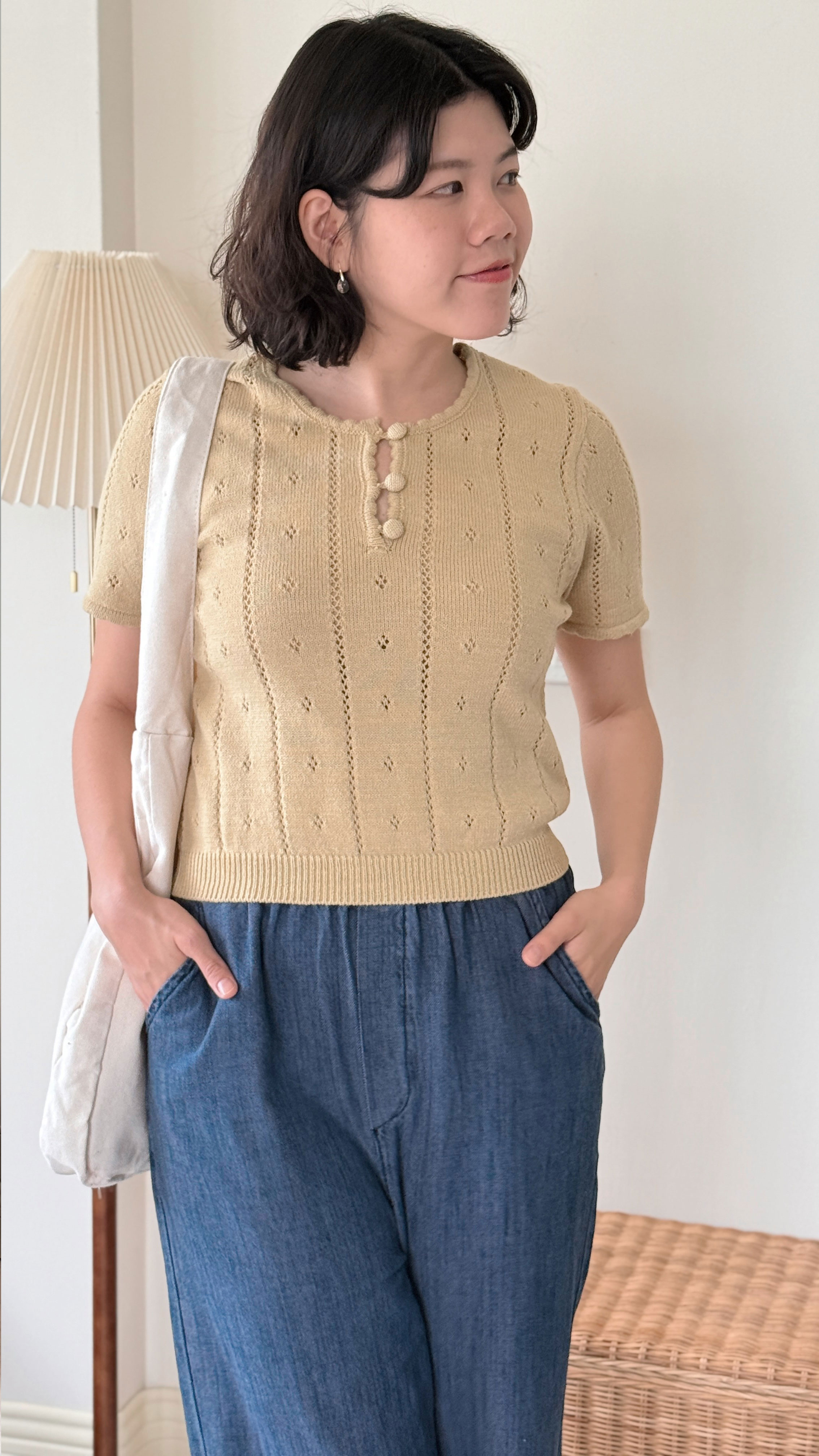 法式紋理針織衫-黃4