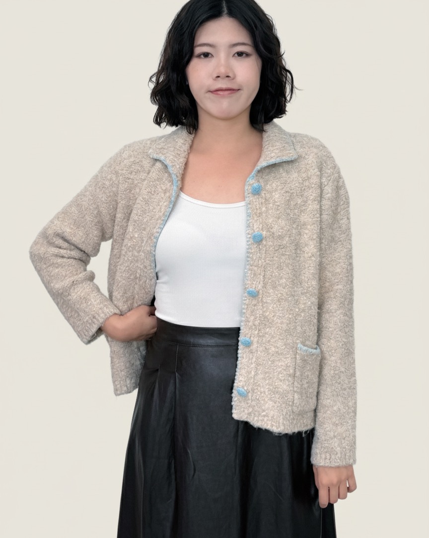 翻領圈圈開襟外套-卡其