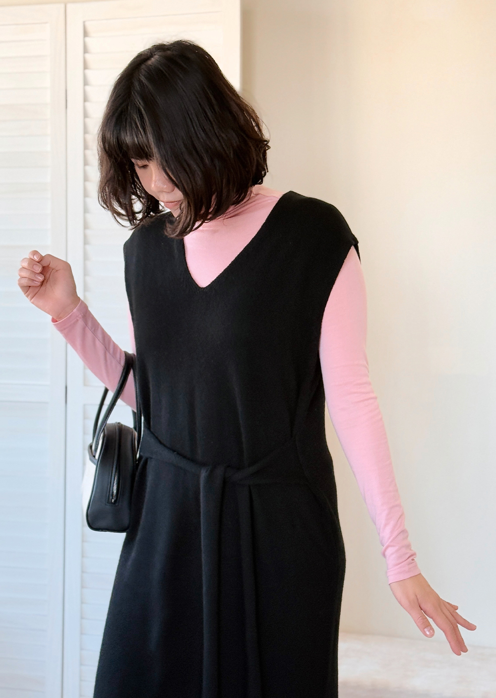 V領綁帶針織洋裝2