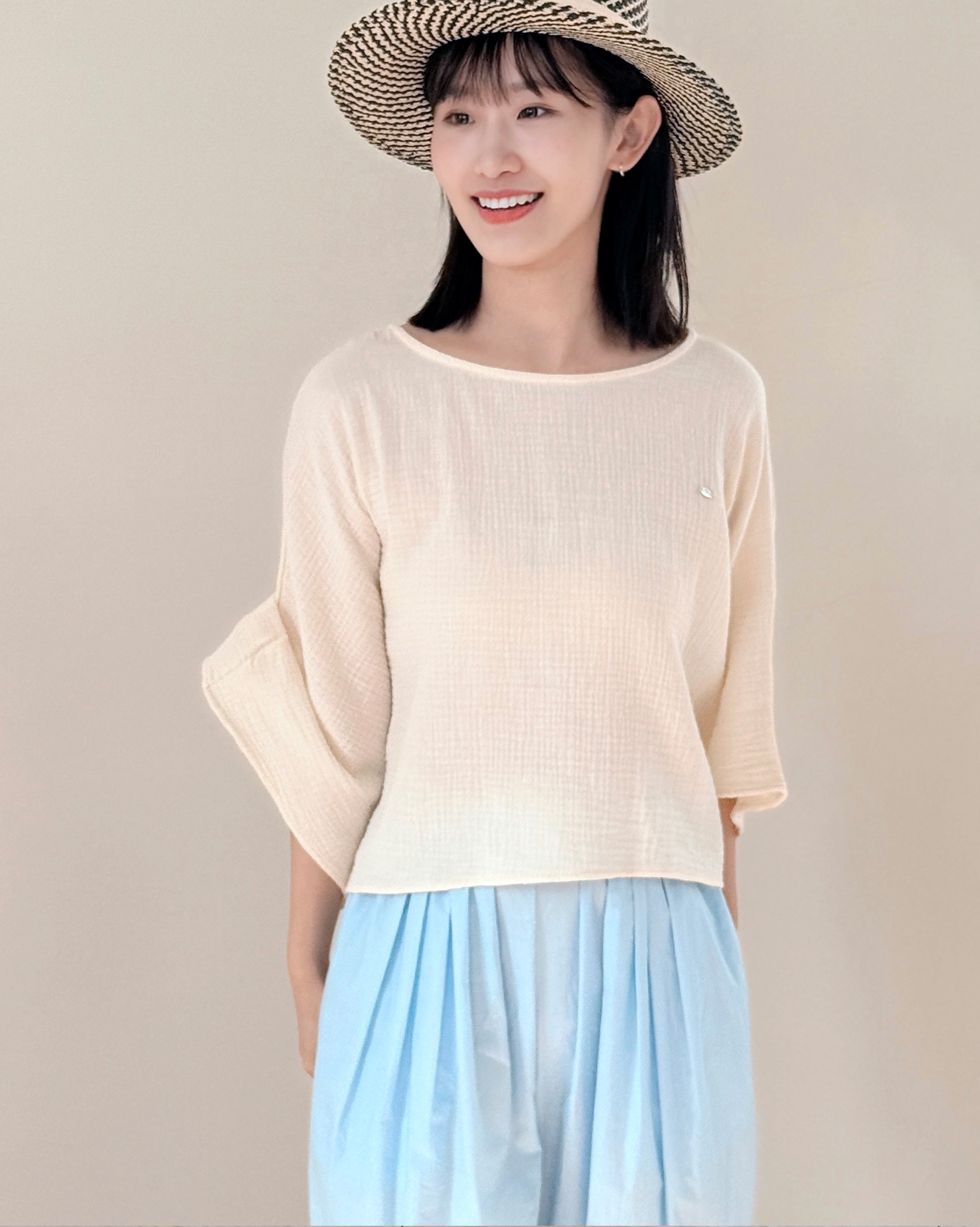 witharch-棉紗連袖上衣-杏