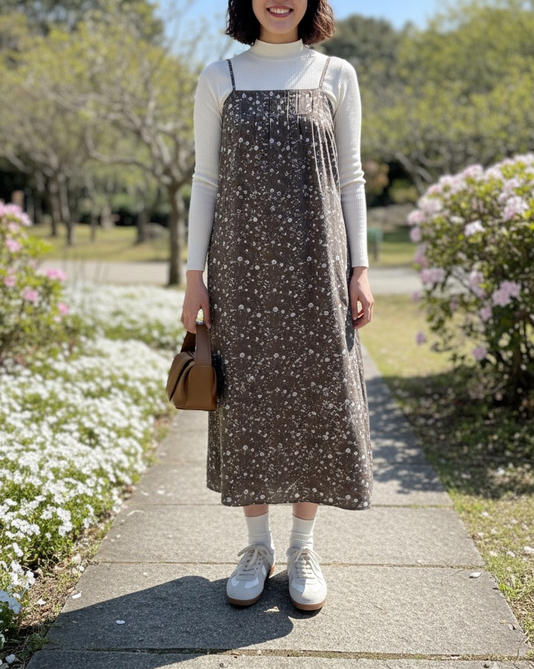 法式穗花吊帶洋裝-咖3