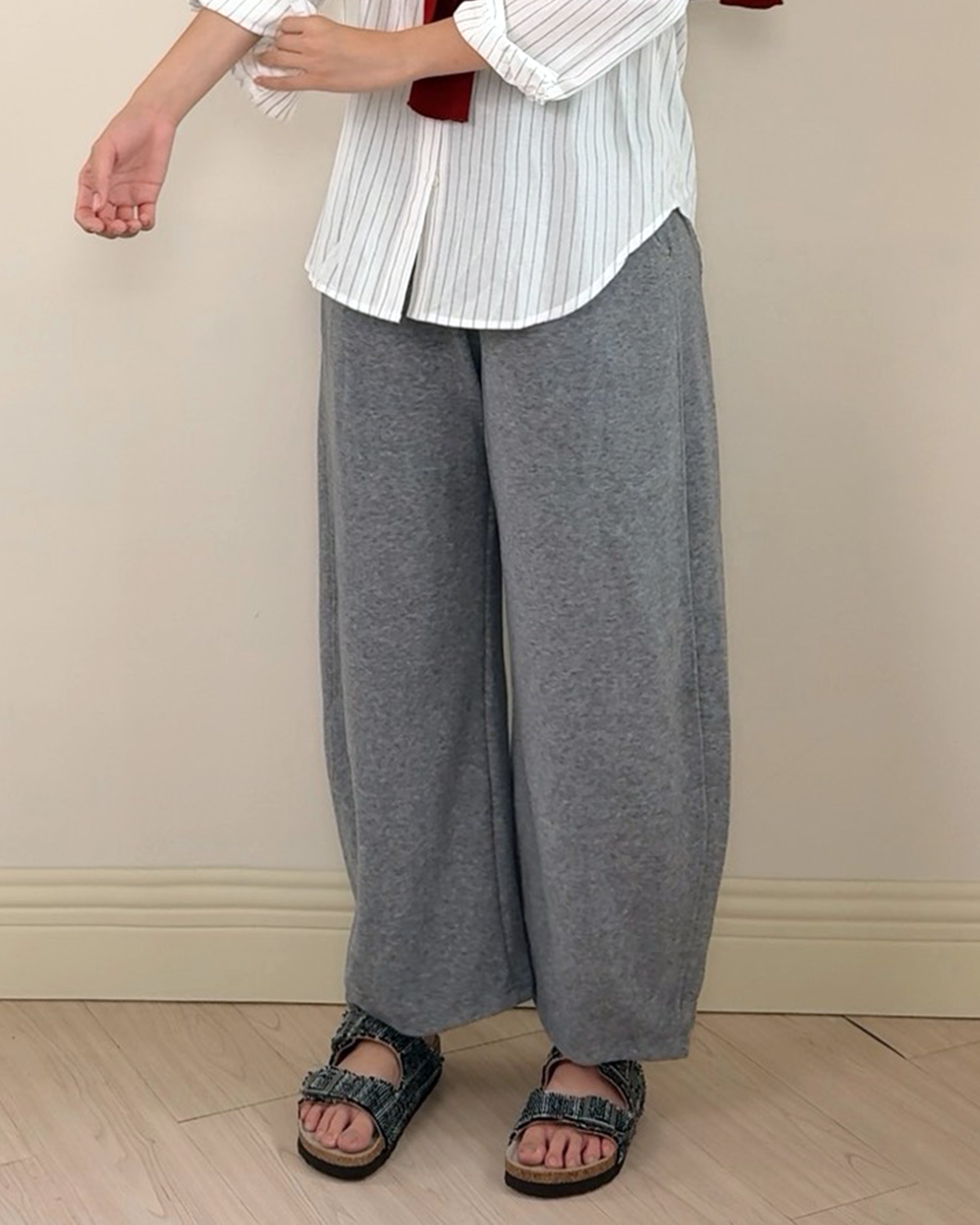 毛呢鬆緊彎刀褲-灰3