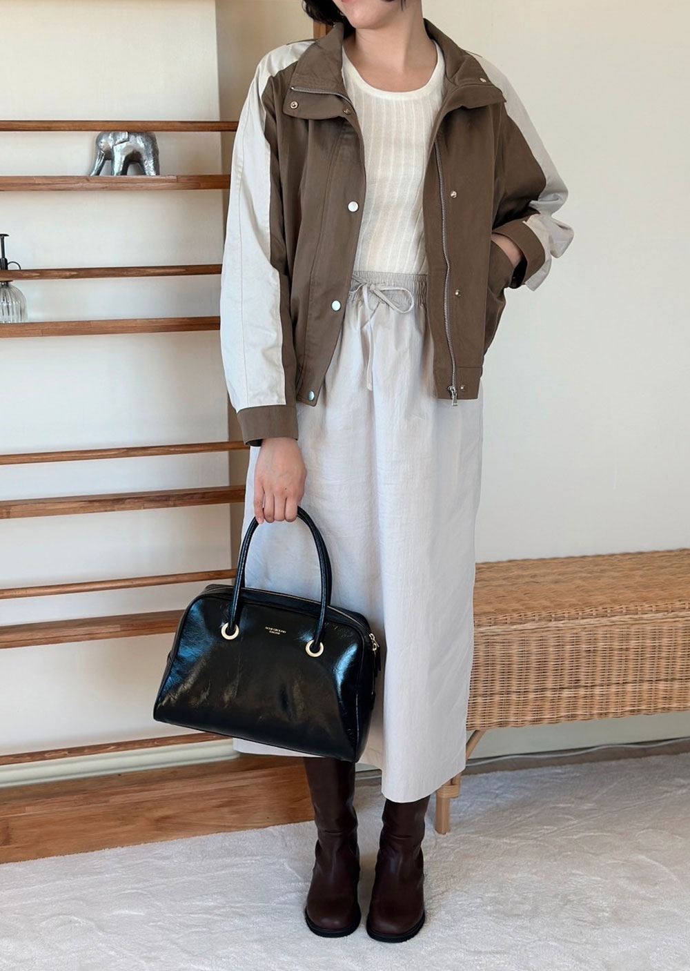 棉質撞色立領夾克2