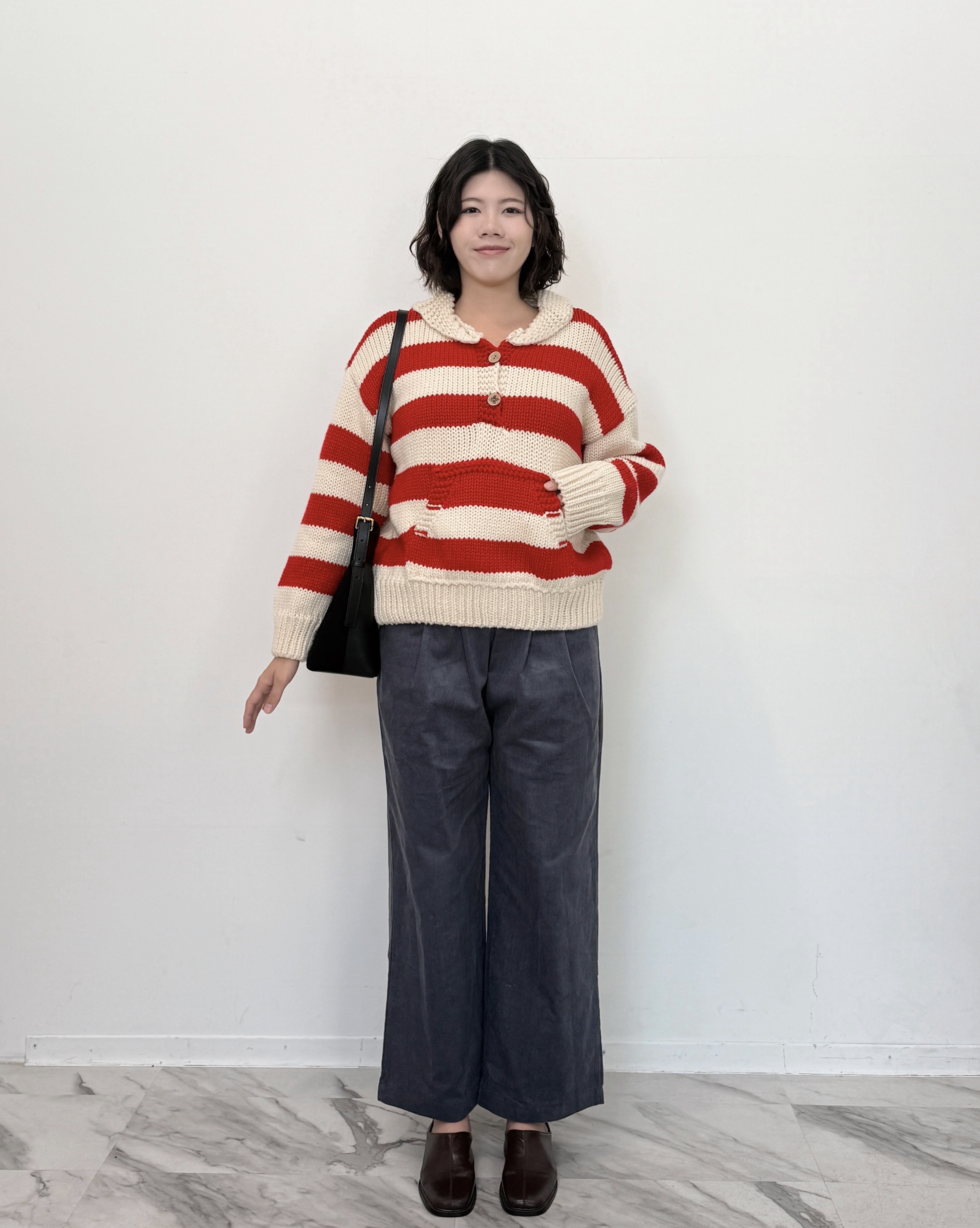 北歐粗針條紋毛衣-紅7