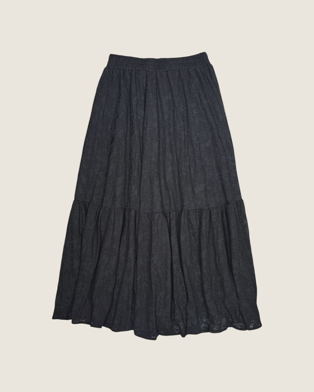 法式蕾絲鬆緊萬能裙-黑