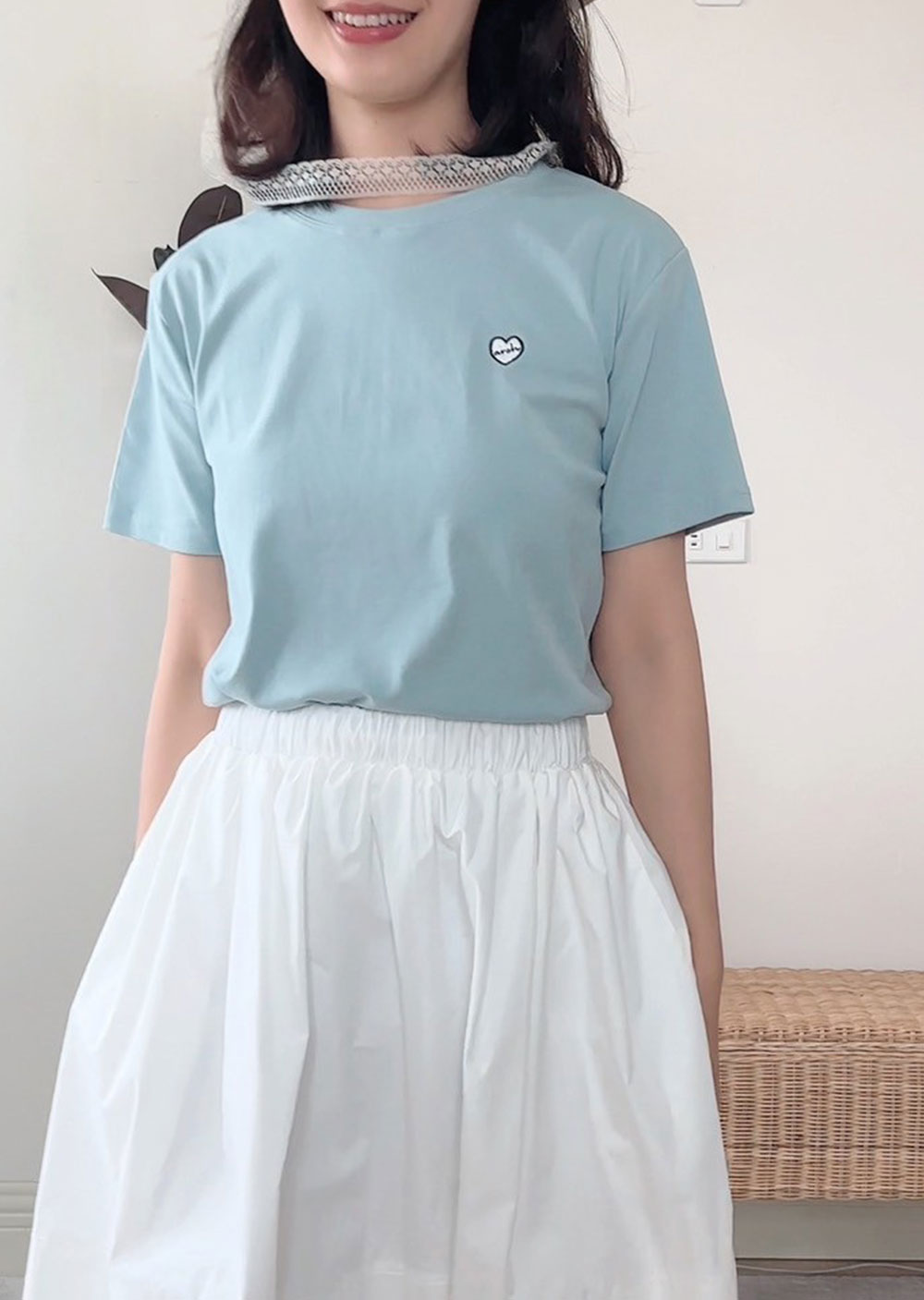 witharch刺繡彈力棉Tee-水藍3