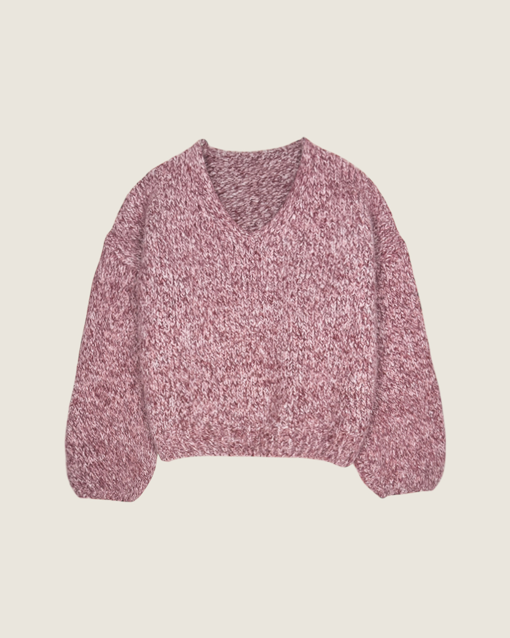 V領花紗羊毛衣-莓粉