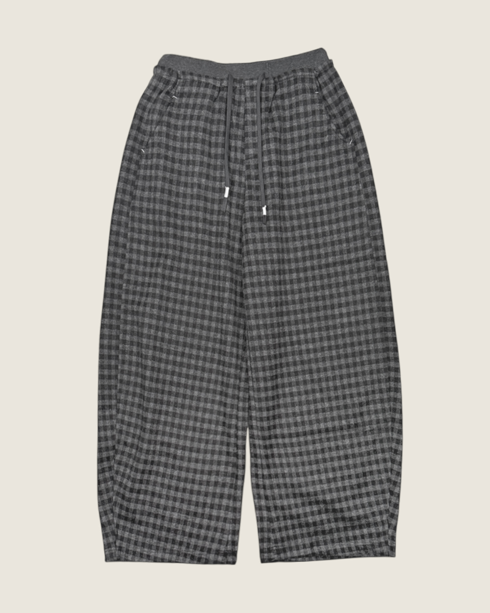 毛呢鬆緊彎刀褲-格紋5