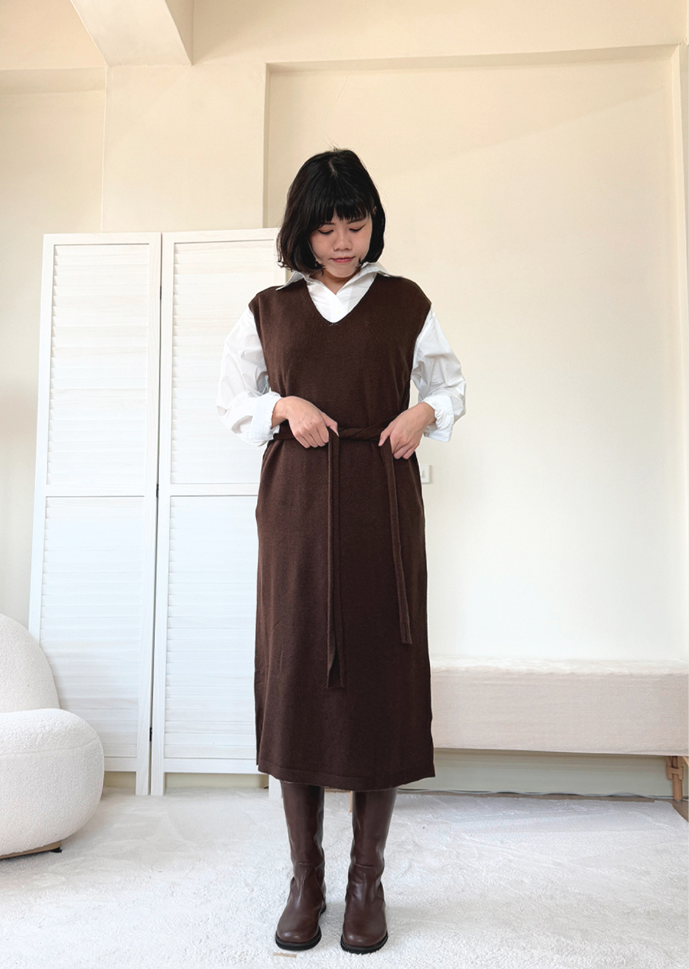 V領綁帶針織洋裝12