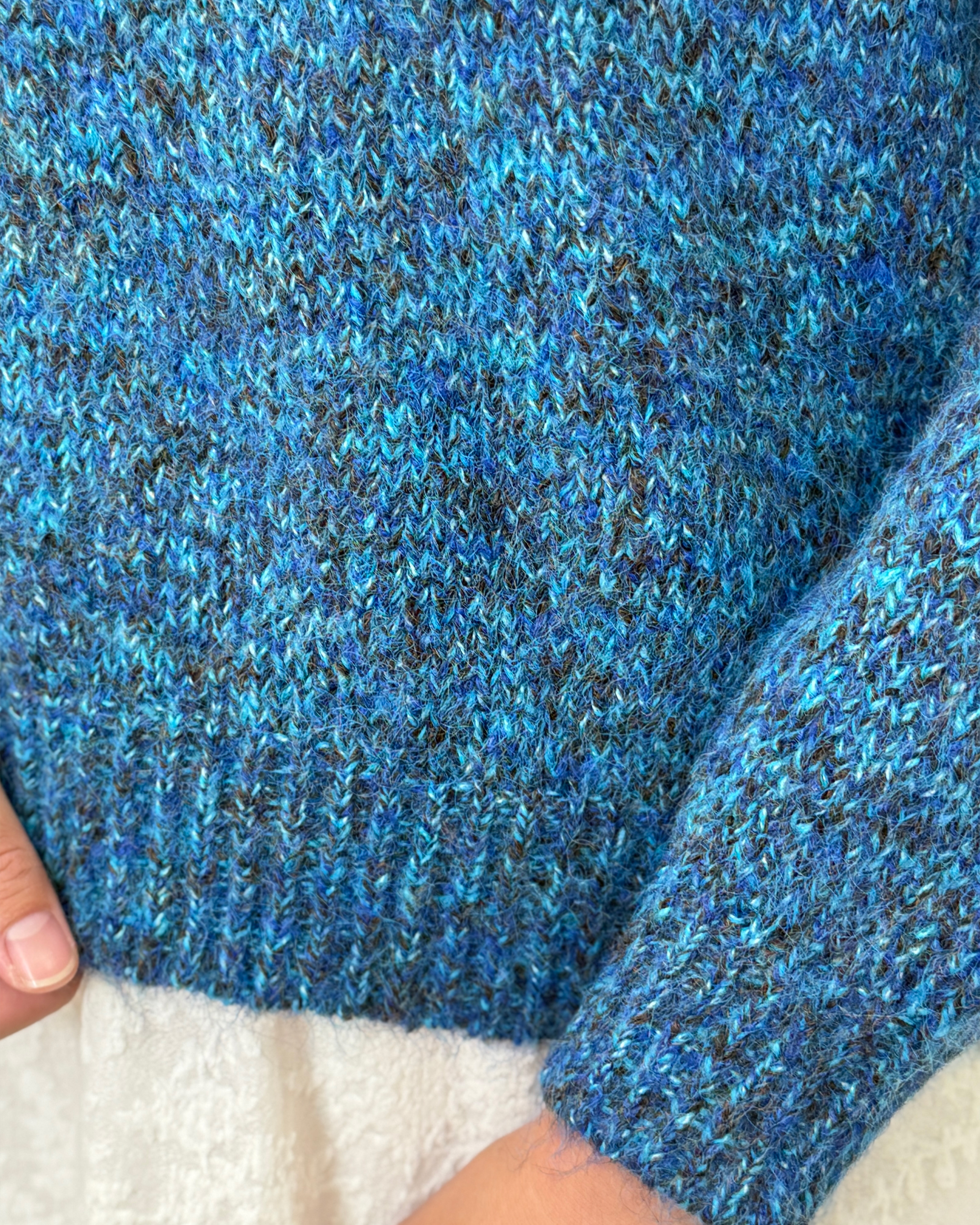 V領花彩毛衣-藍4