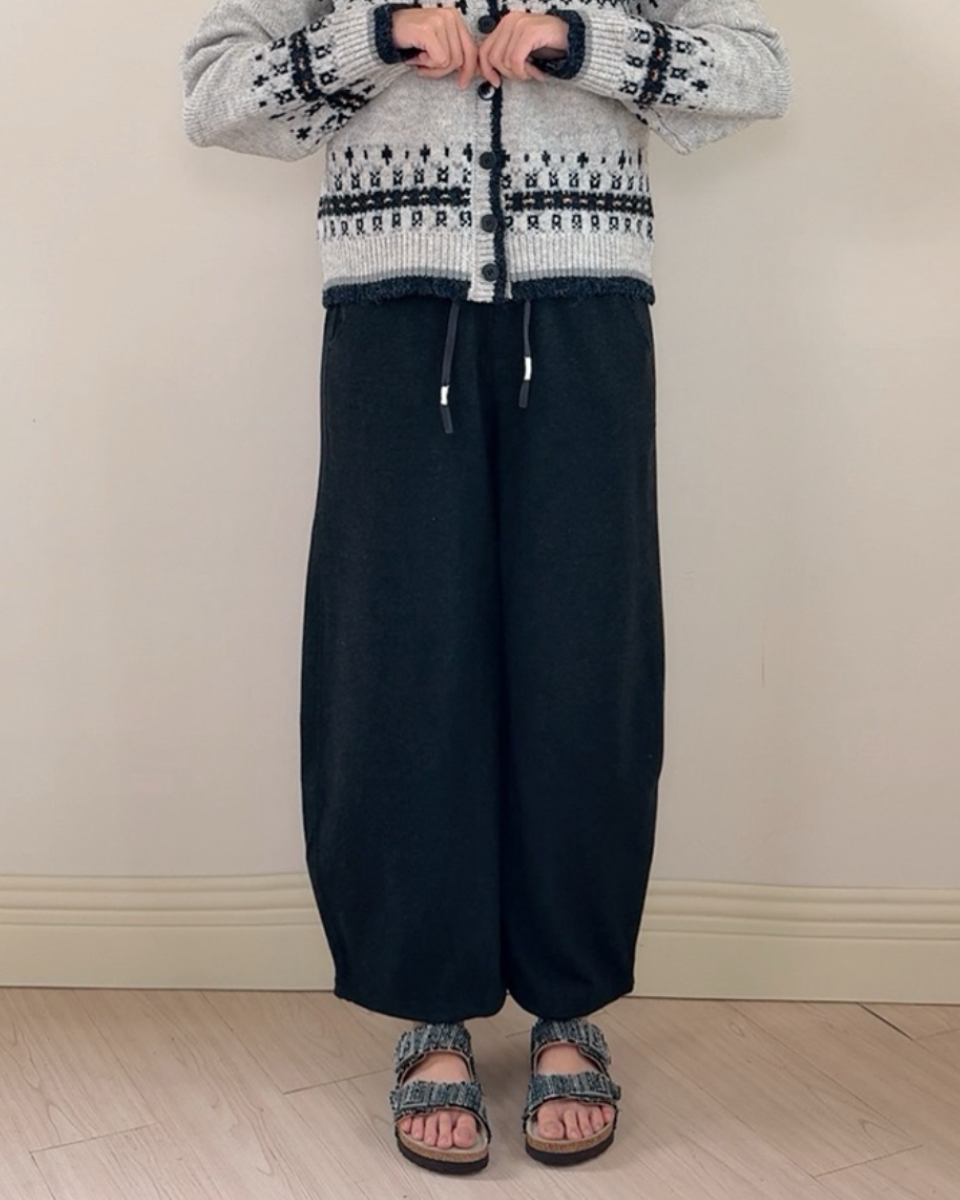 毛呢鬆緊彎刀褲-深灰4