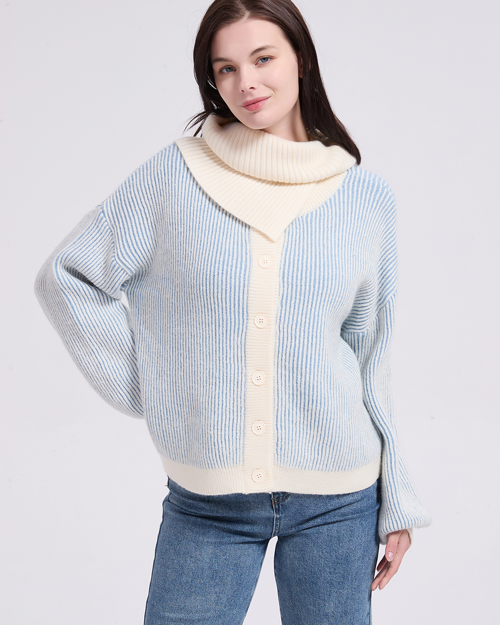 witharch圍巾雙色上衣-藍