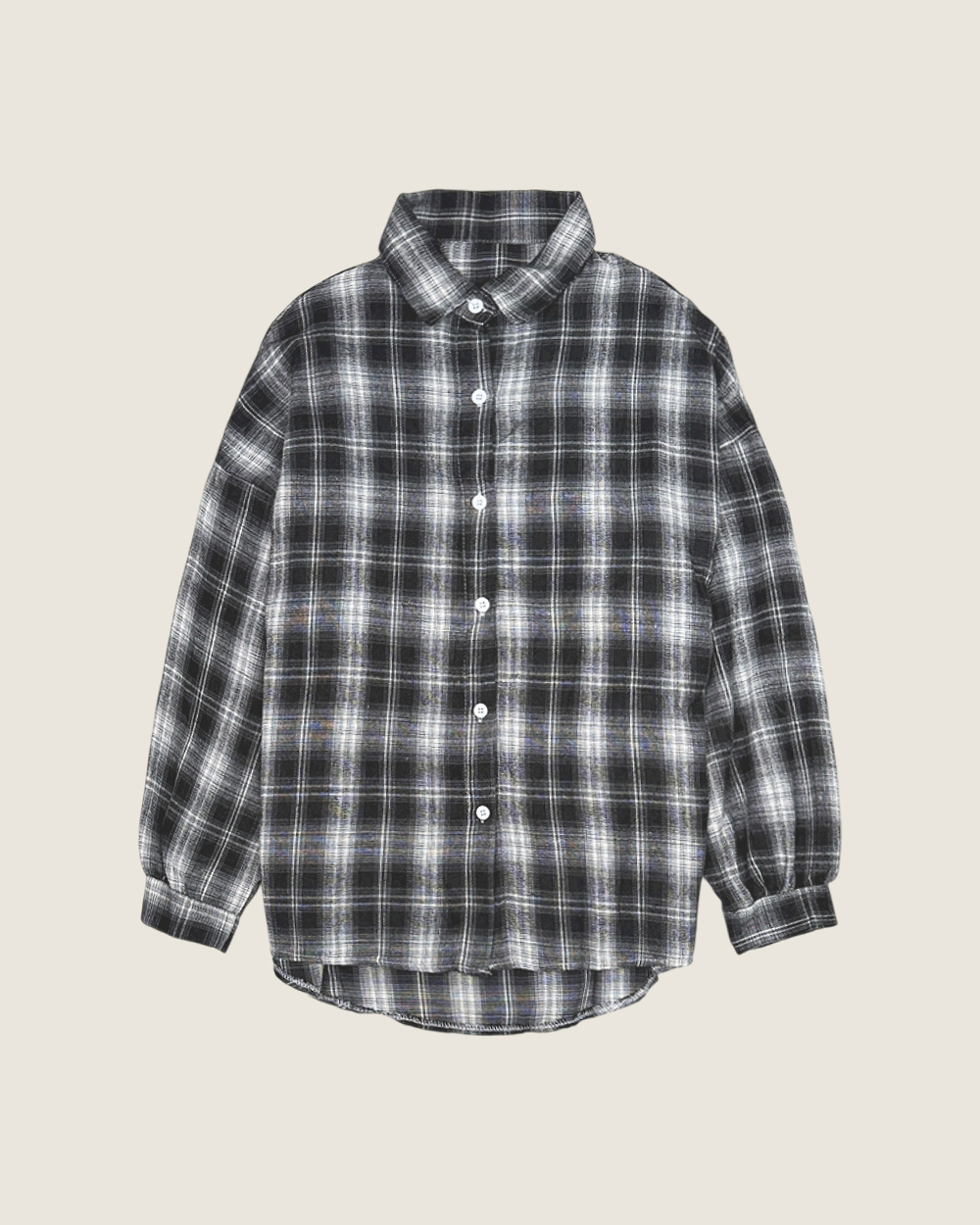 磨毛格紋襯衫-黑白