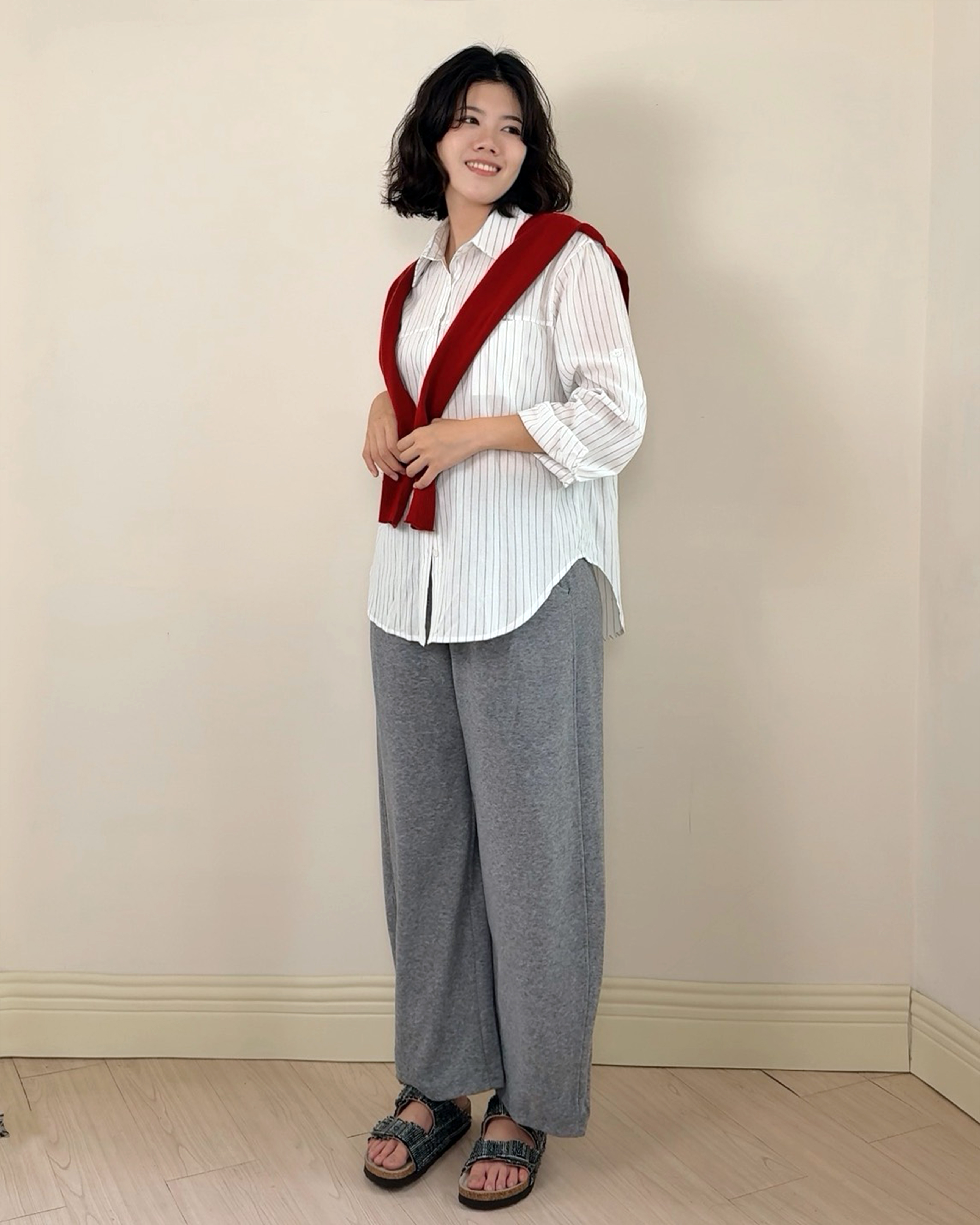 毛呢鬆緊彎刀褲-灰5