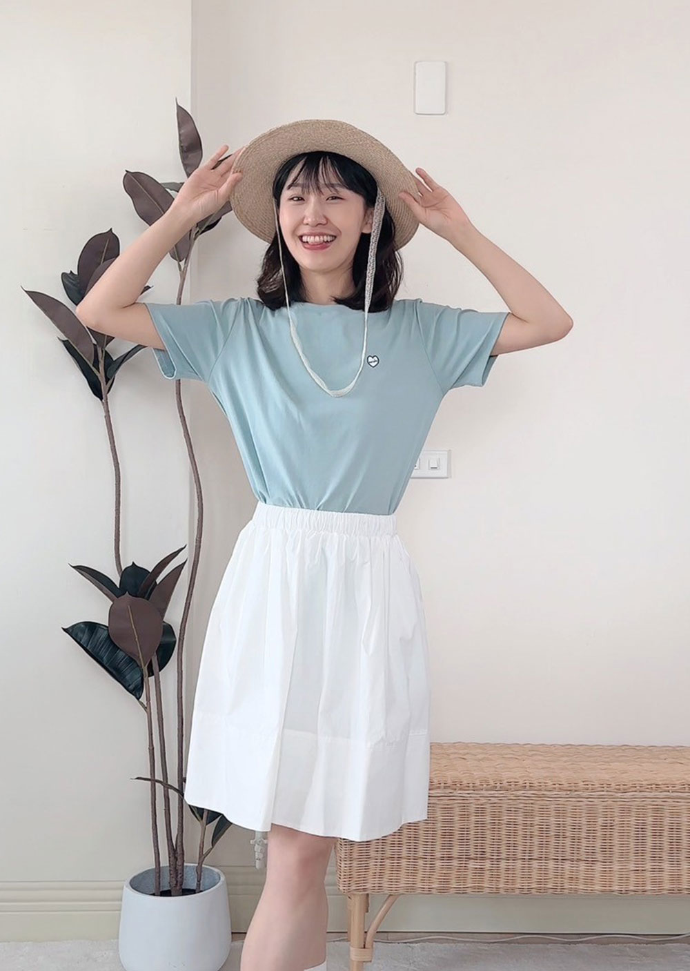 witharch刺繡彈力棉Tee-水藍2